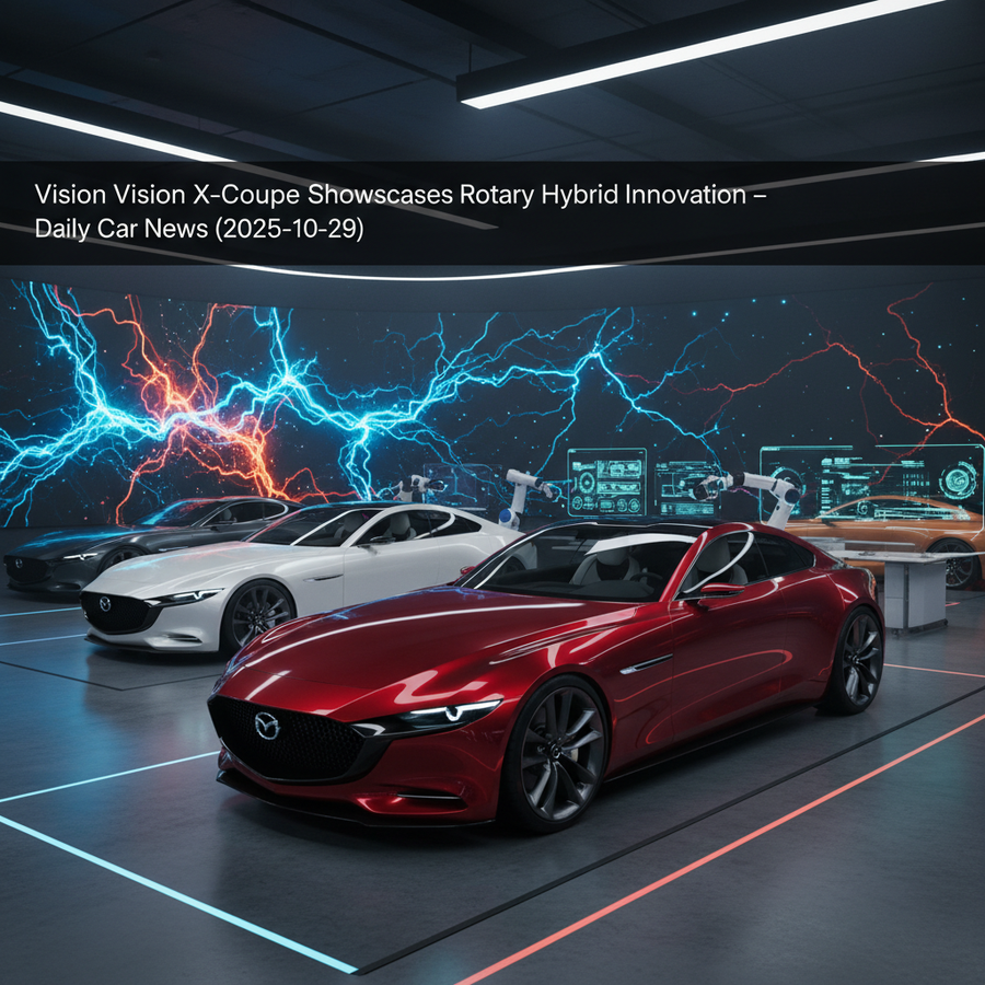 Editorial, photo-realistic HERO for an automotive daily news article titled "Mazda Vision X-Coupe Showcases Rotary Hybrid Innovation – Daily Car News