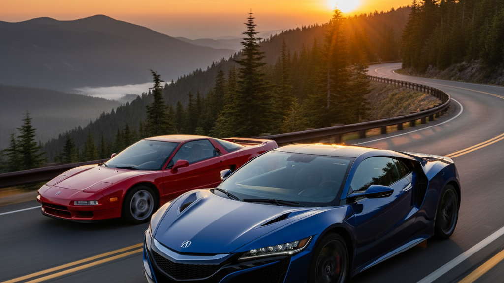 Editorial, photo-realistic HERO for an automotive daily news article titled "Acura NSX Manual Drives into Collector Spotlight – Daily Car News (2025-1
