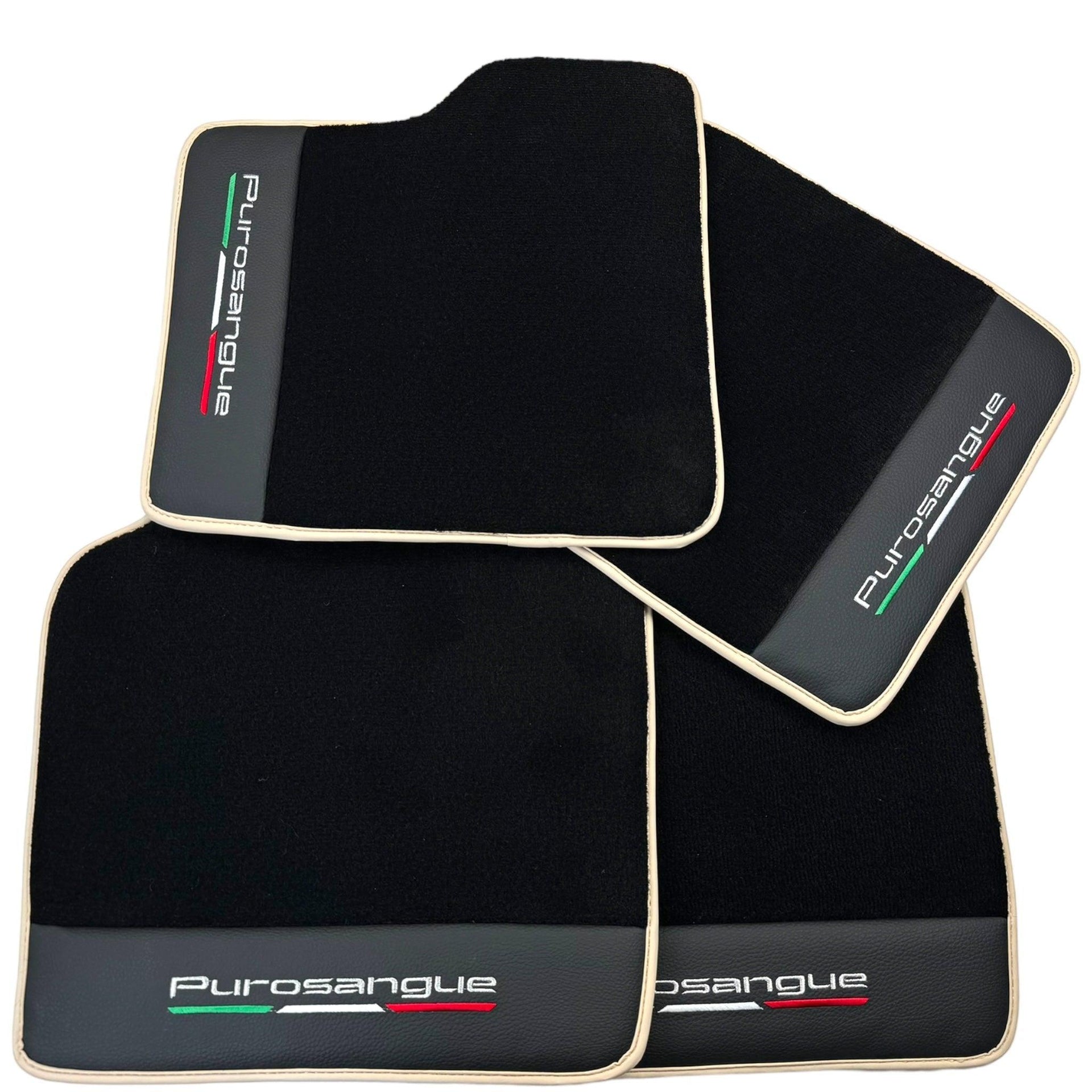 Black Floor Mats for Ferrari Purosangue with Leather and Beige Trim | Italian Edition - AutoWin