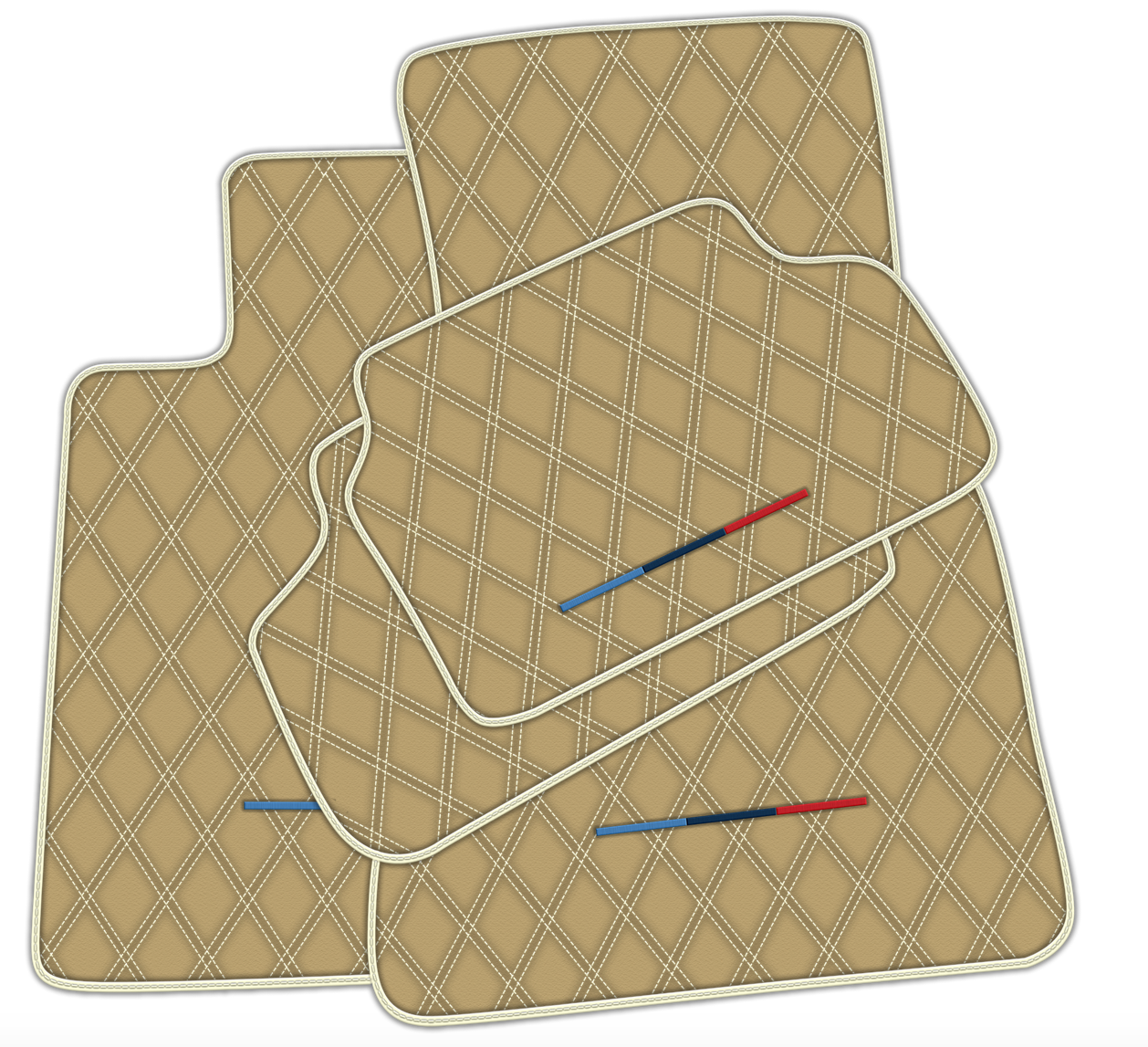 Customized Design Beige Leather Floor Mats for BMW G20 4-door Sedan (2019-2024) with Double Diamond Pattern