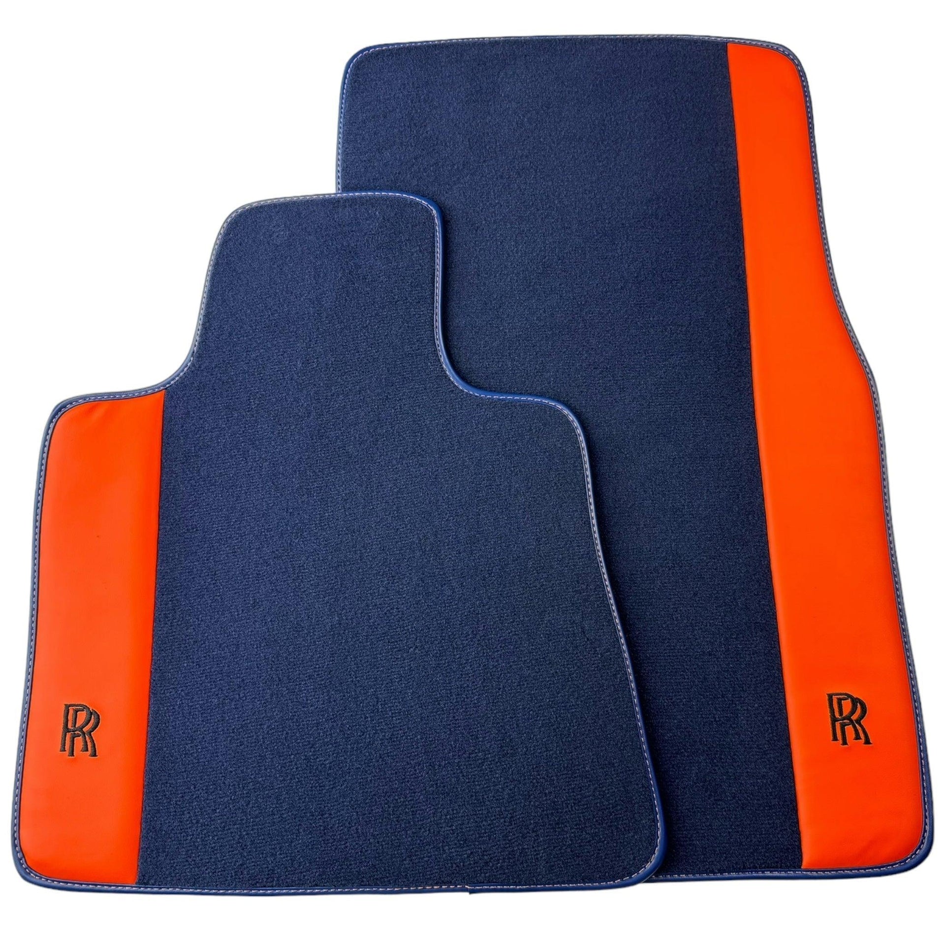 Dark Blue Floor Mats for Rolls Royce Cullinan with Orange Leather - AutoWin