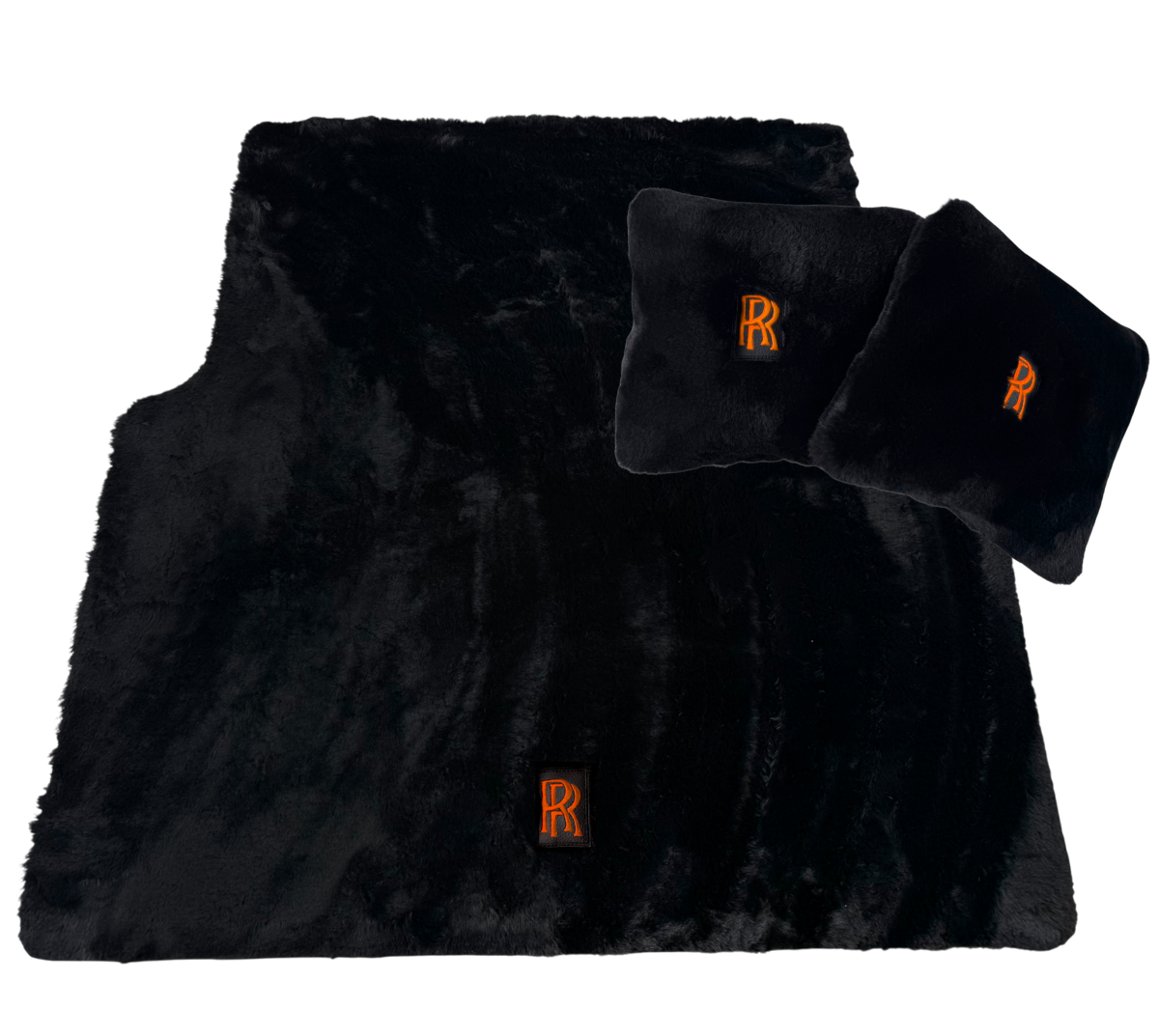 Customizable Black Sheepskin Trunk Floor Mat for Rolls-Royce Cullinan (2018-2025) | Orange RR Logo - AutoWin