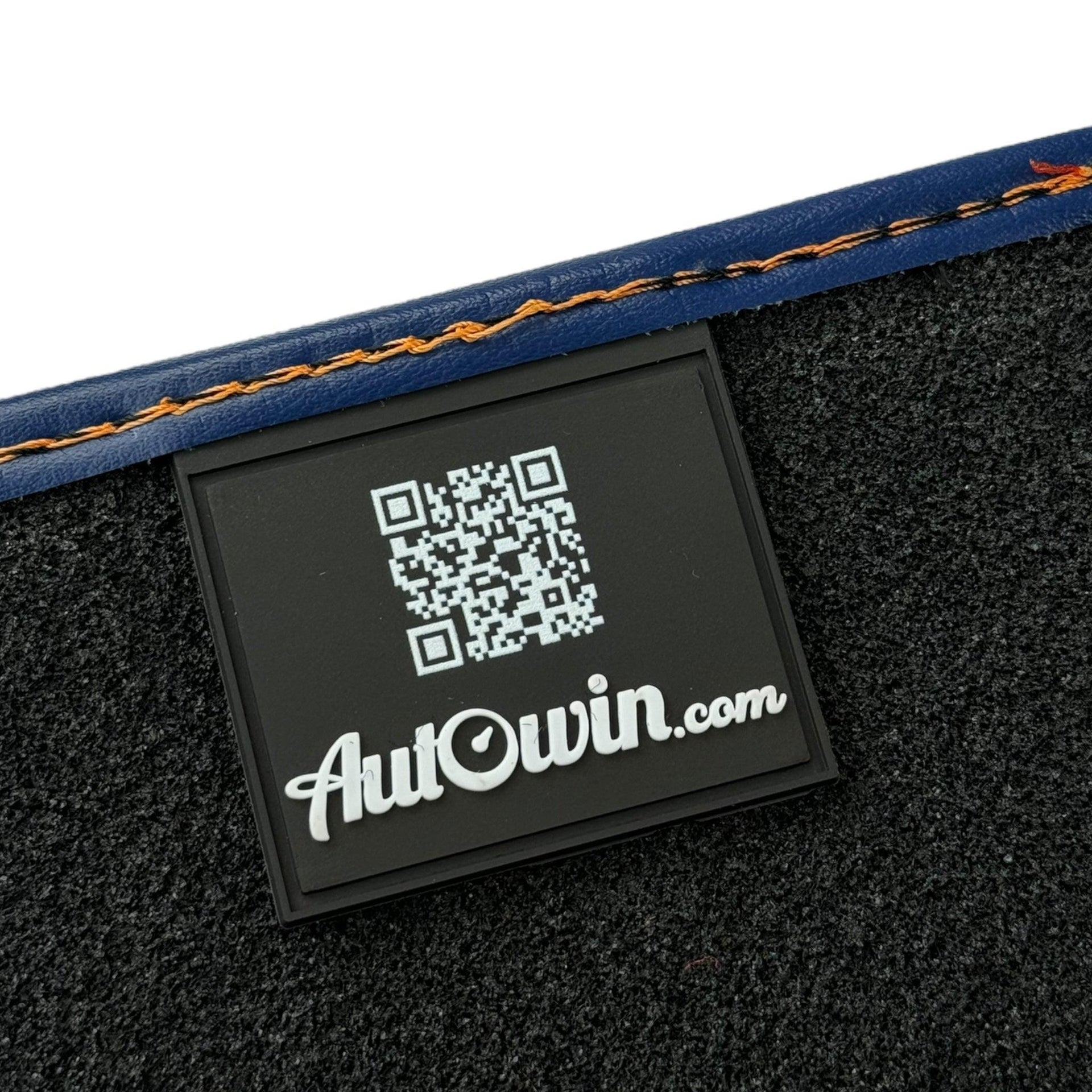 Dark Blue Floor Mats for Rolls Royce Cullinan with Orange Leather - AutoWin