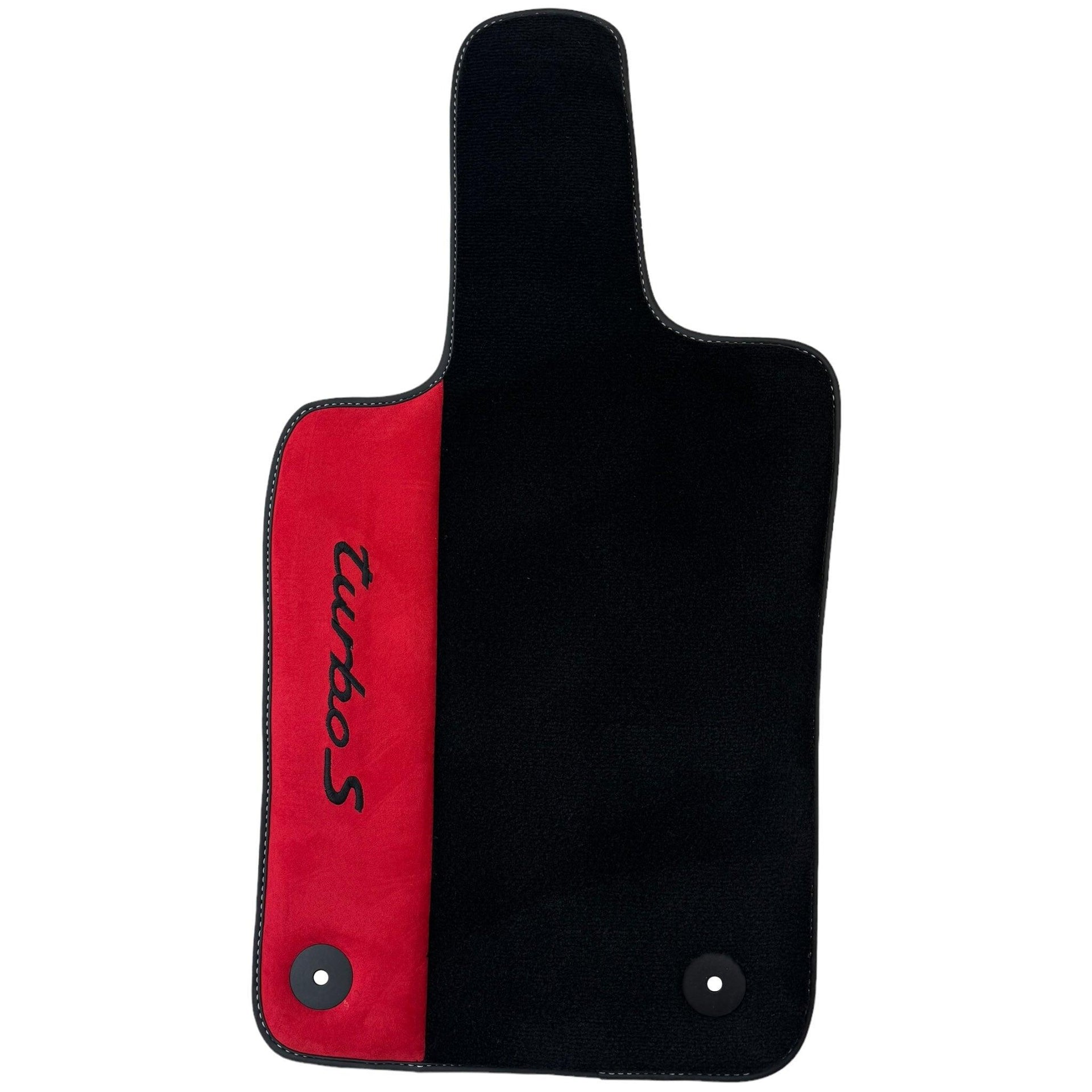 Black Floor Mats for Porsche 987 Boxster (2005-2012) with Red Alcantara Leather - AutoWin