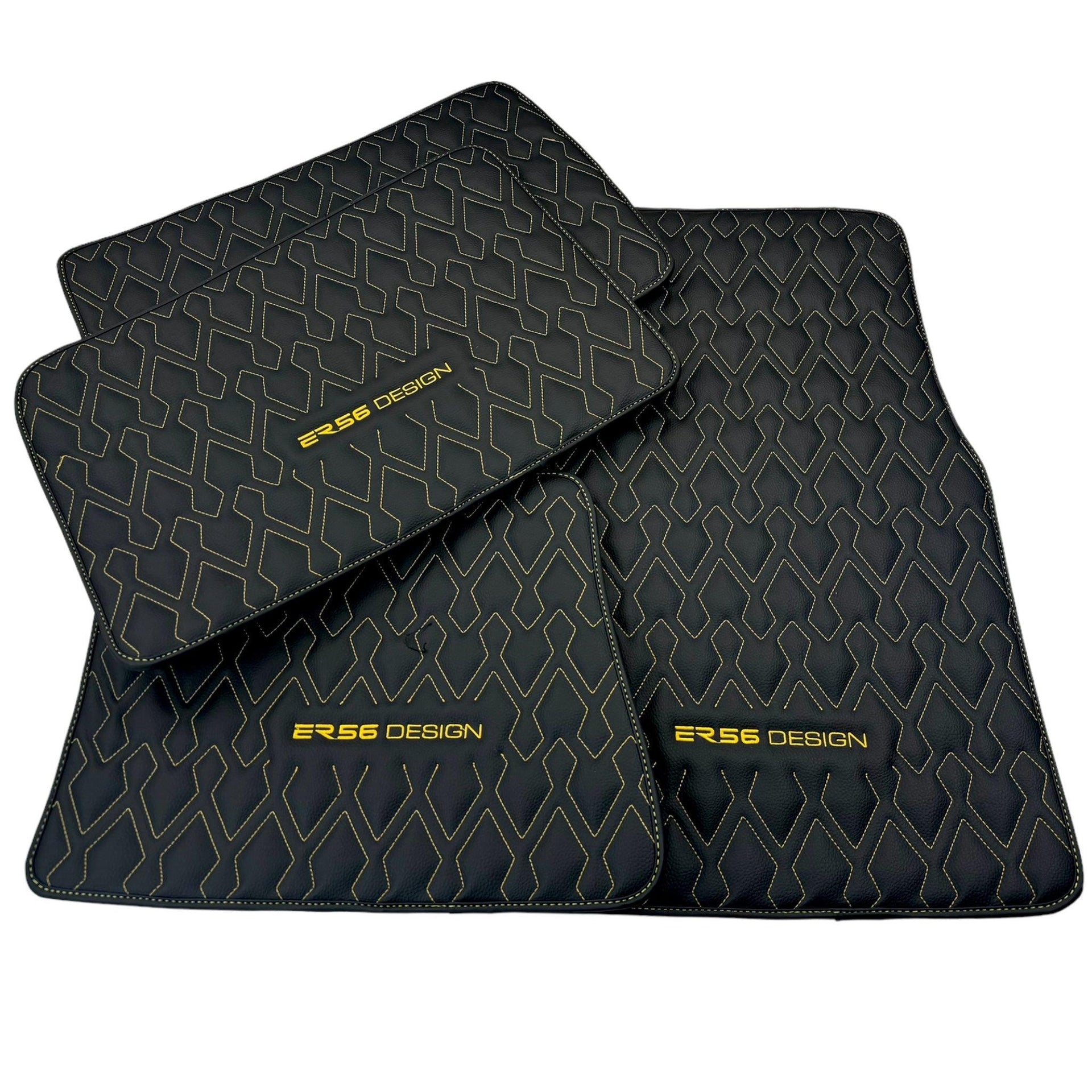 Black Leather Floor Mats for Rolls-Royce Cullinan RR31 (2018-2023) ER56 Design - AutoWin
