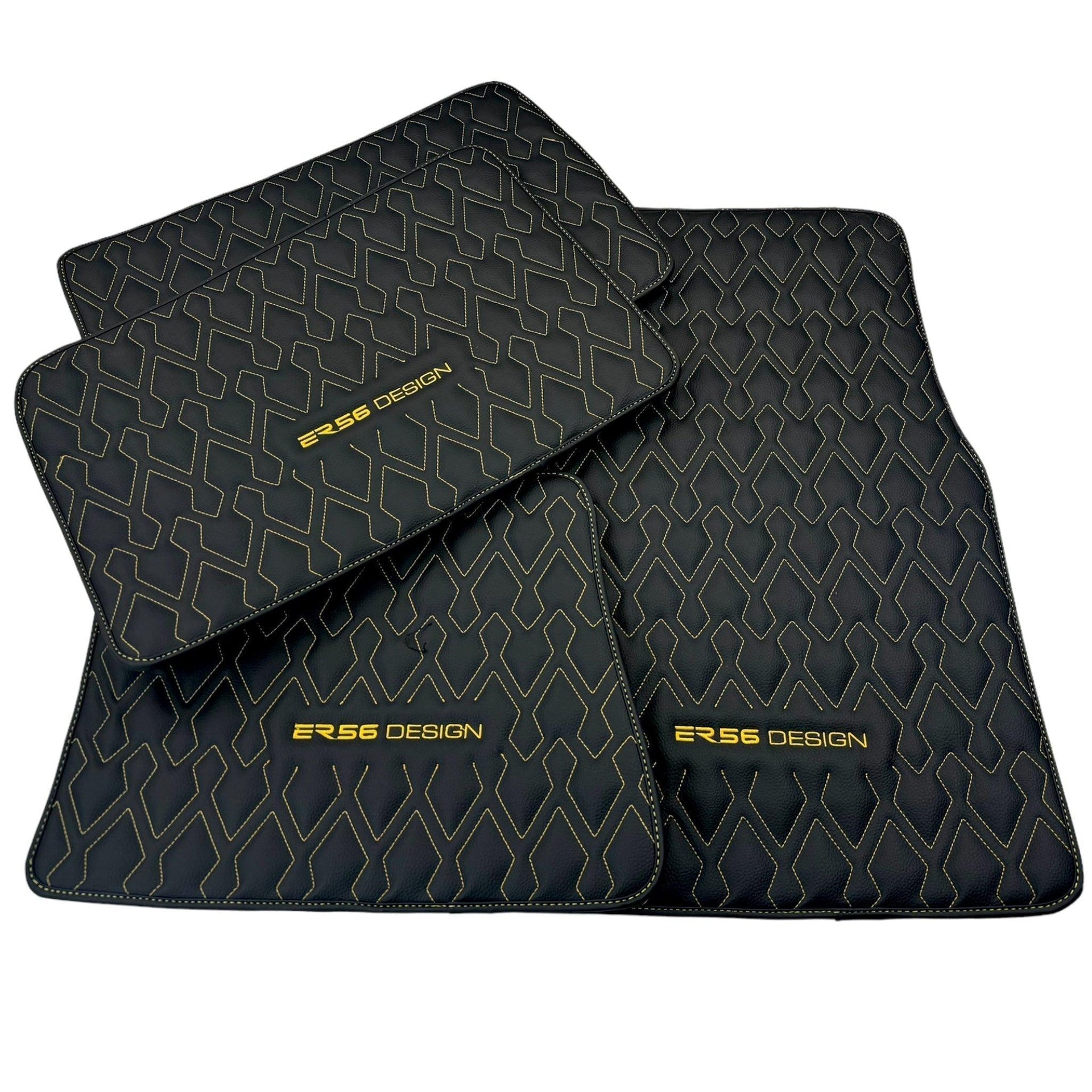 Black Leather Floor Mats for Rolls-Royce Wraith (2013–2023) ER56 Design - AutoWin