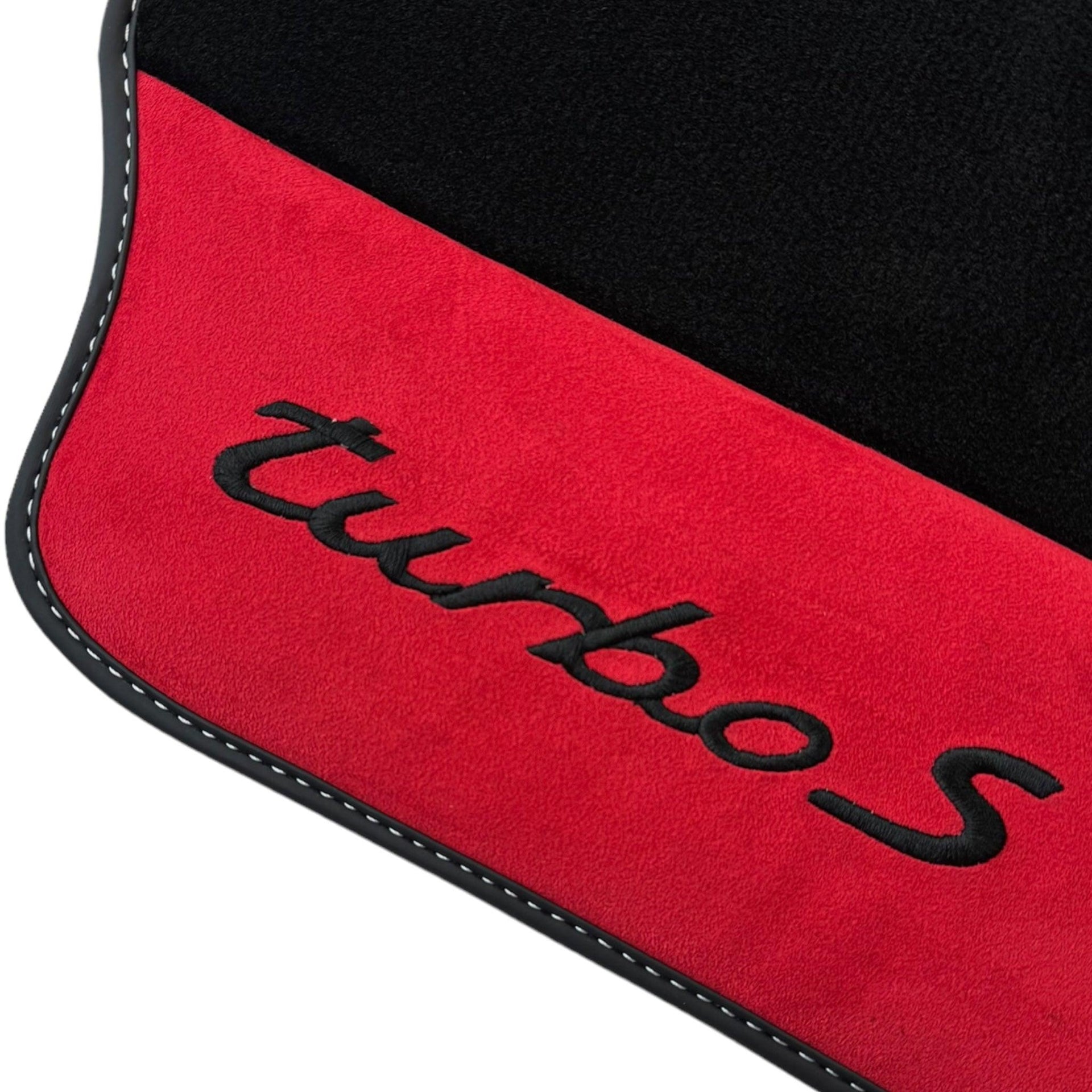 Black Floor Mats for Porsche Panamera Turbo S with Red Alcantara Leather - AutoWin