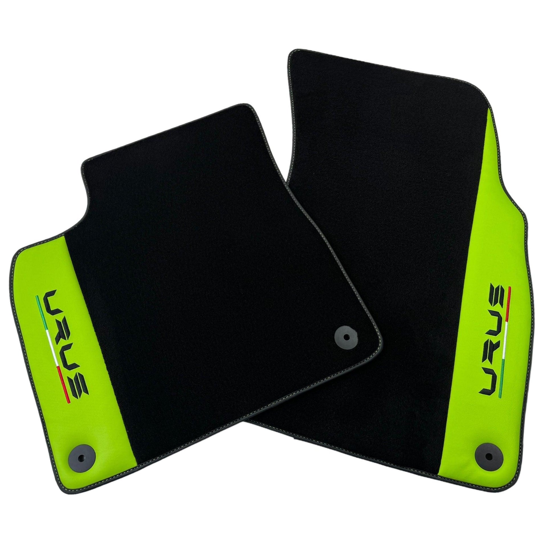 Black Floor Mats for Lamborghini Urus with Green Leather | Black Logo - AutoWin