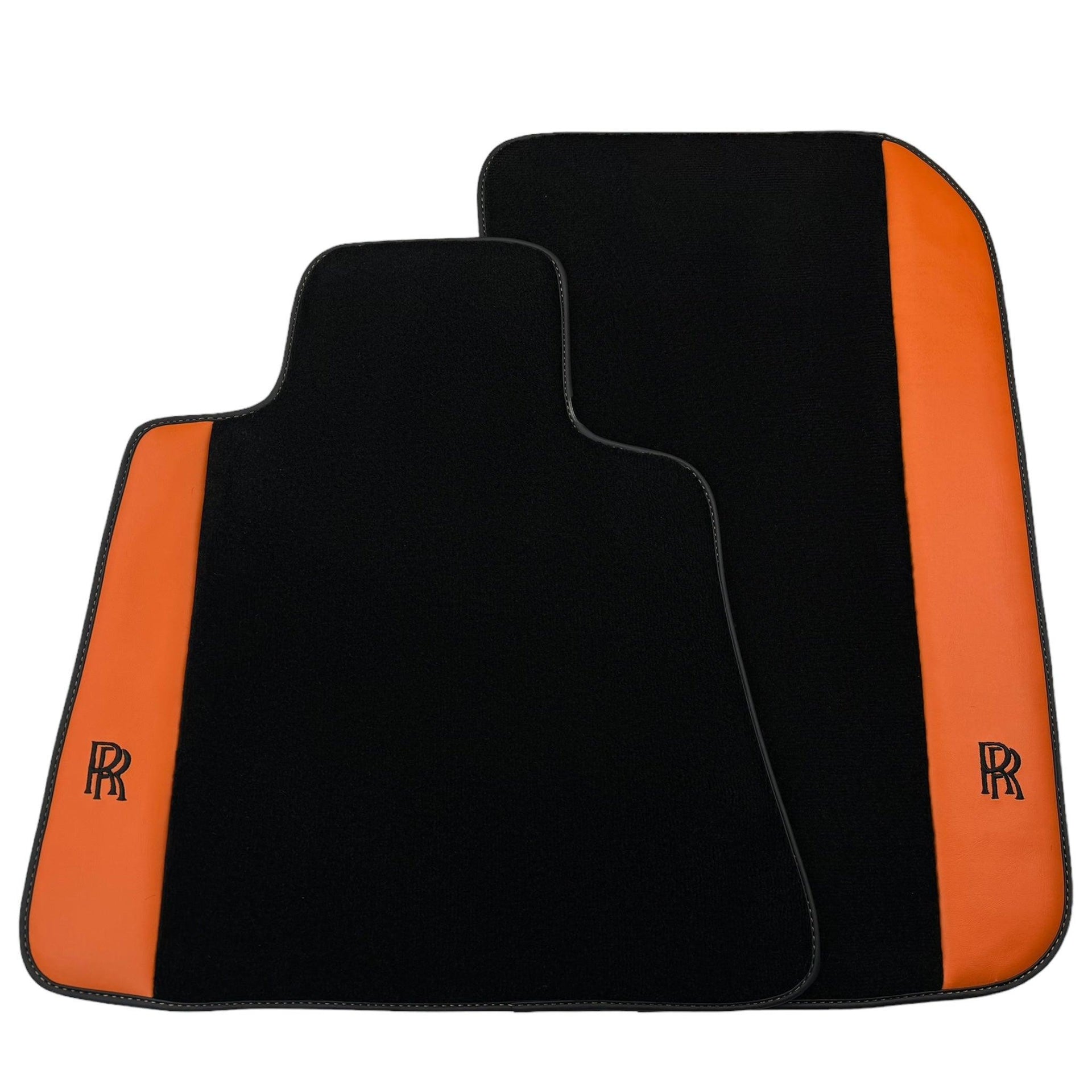 Black Floor Mats for Rolls Royce Cullinan with Orange Leather - AutoWin