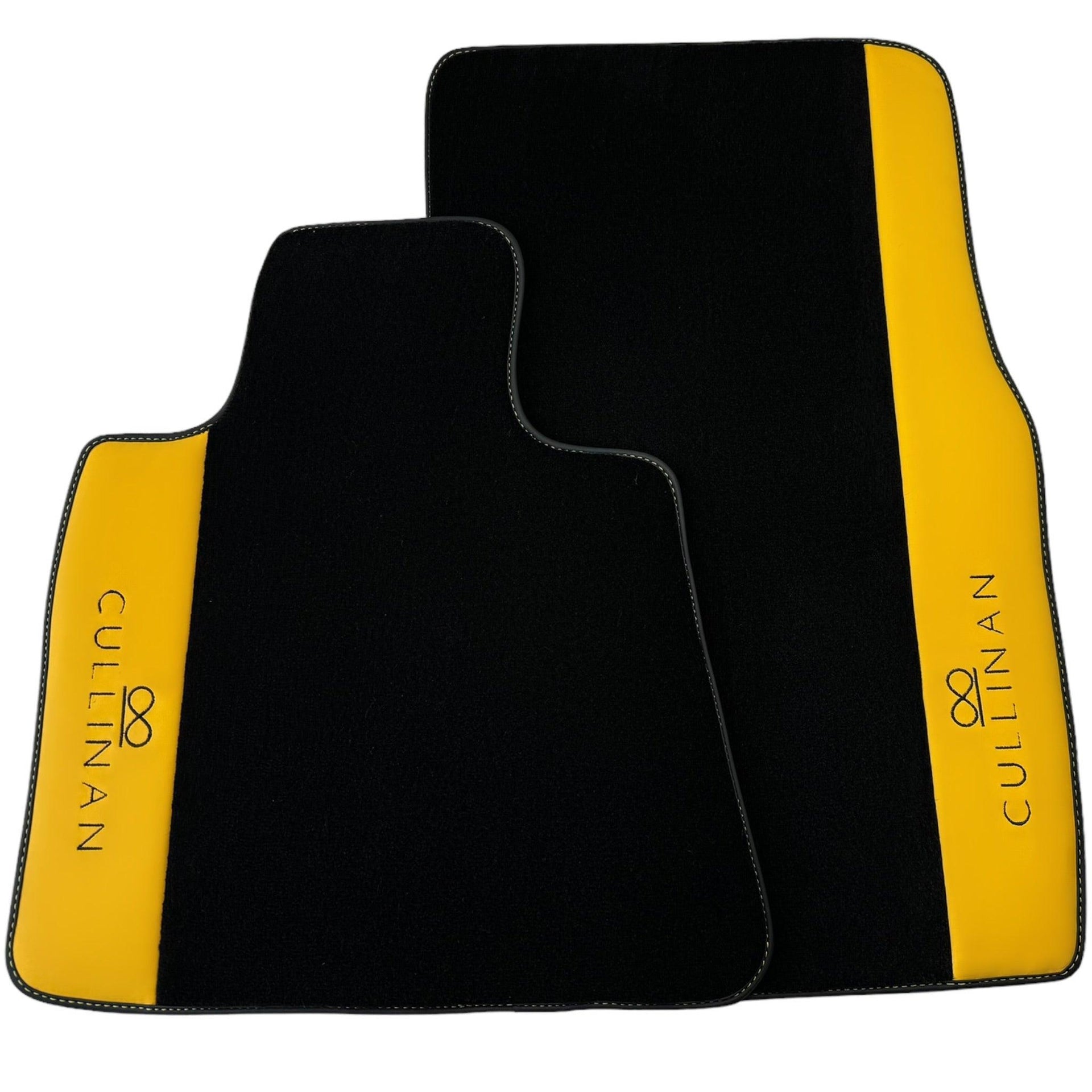 Black Floor Mats for Rolls Royce Cullinan with Yellow Leather - AutoWin
