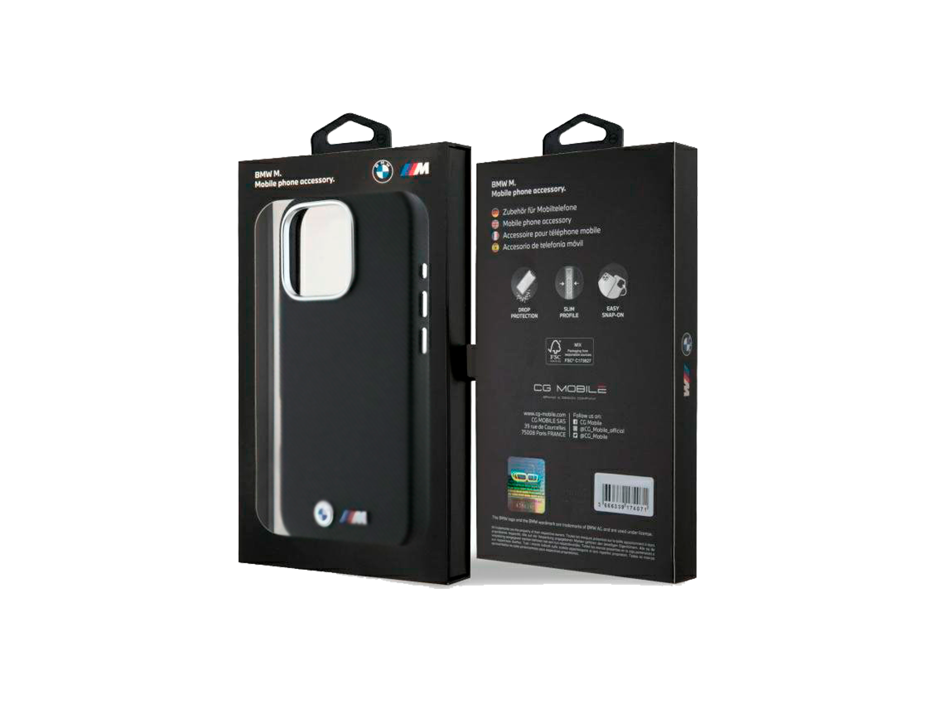 Black BMW M Edition Leather Wrapped Metal Hardcase for iPhone 16 Pro (6.3")