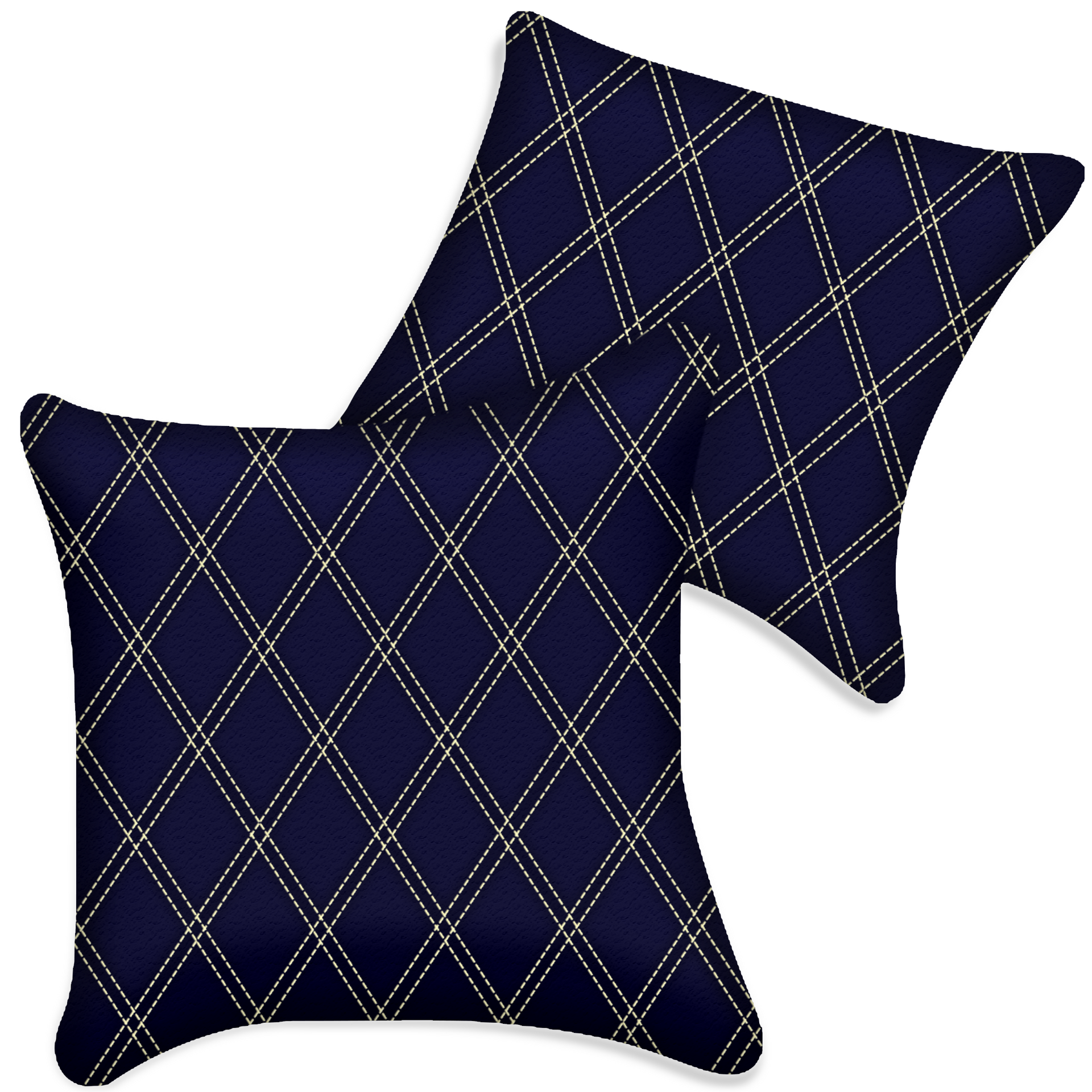 Customizable Dark Blue Leather Pillows Set of 2 for All Vehicles | Double Diamond Pattern