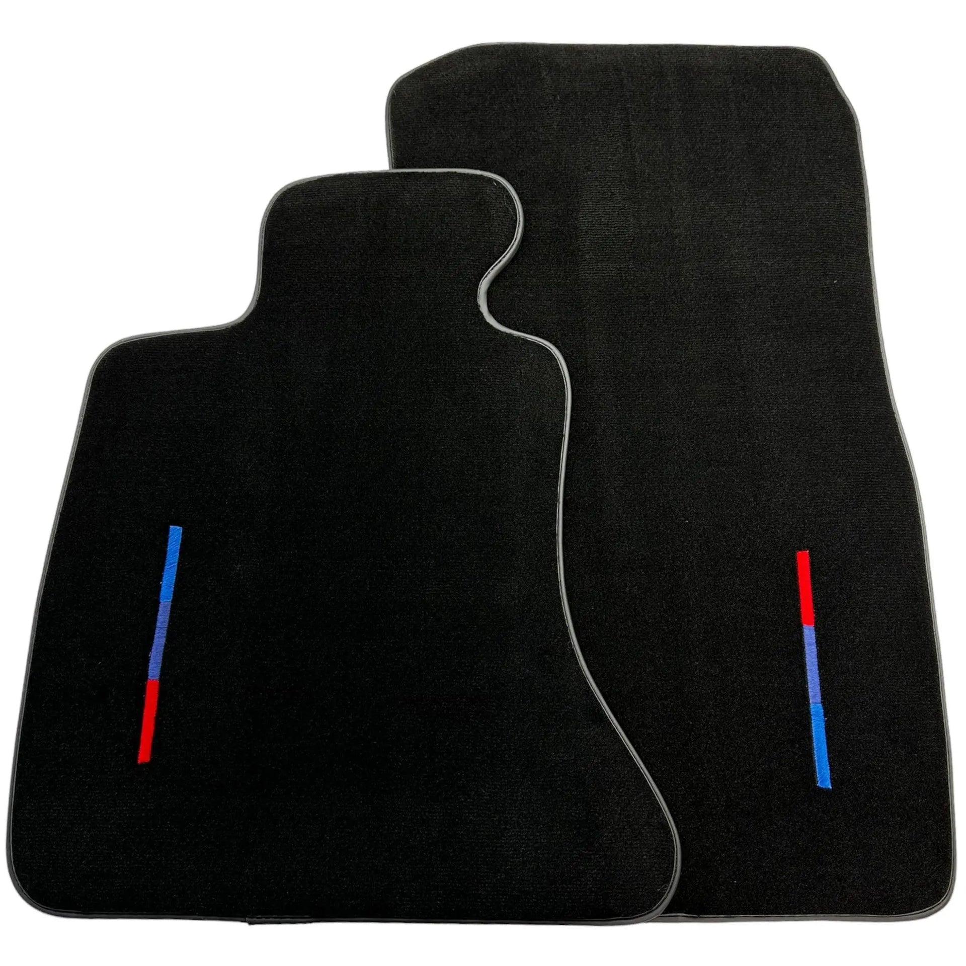 Black Floor Mats For BMW 7 Series F02 Long With Color Stripes Tailored Set Perfect Fit - AutoWin