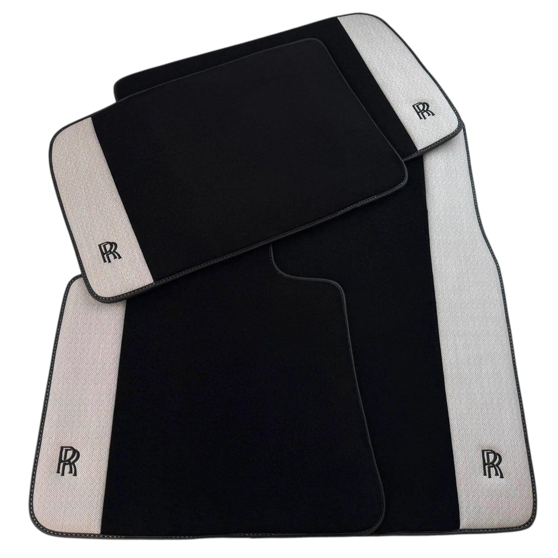 Black Floor Mats for Rolls Royce Ghost Series I (2010-2020) with Gray Leather Borders