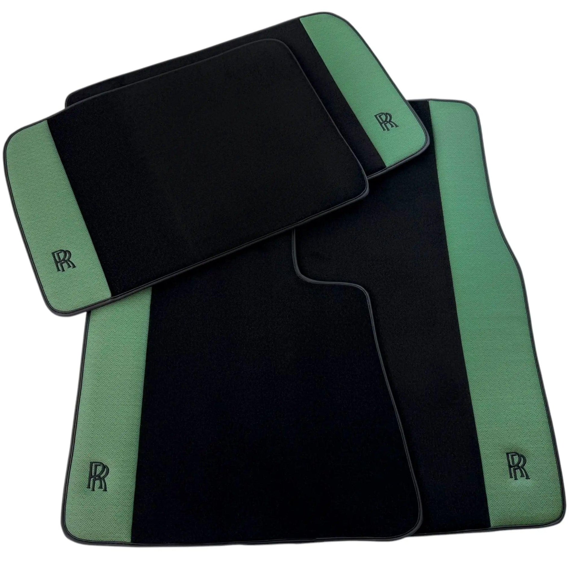 Black Floor Mats for Rolls Royce Ghost Series I (2010-2020) with Green Leather