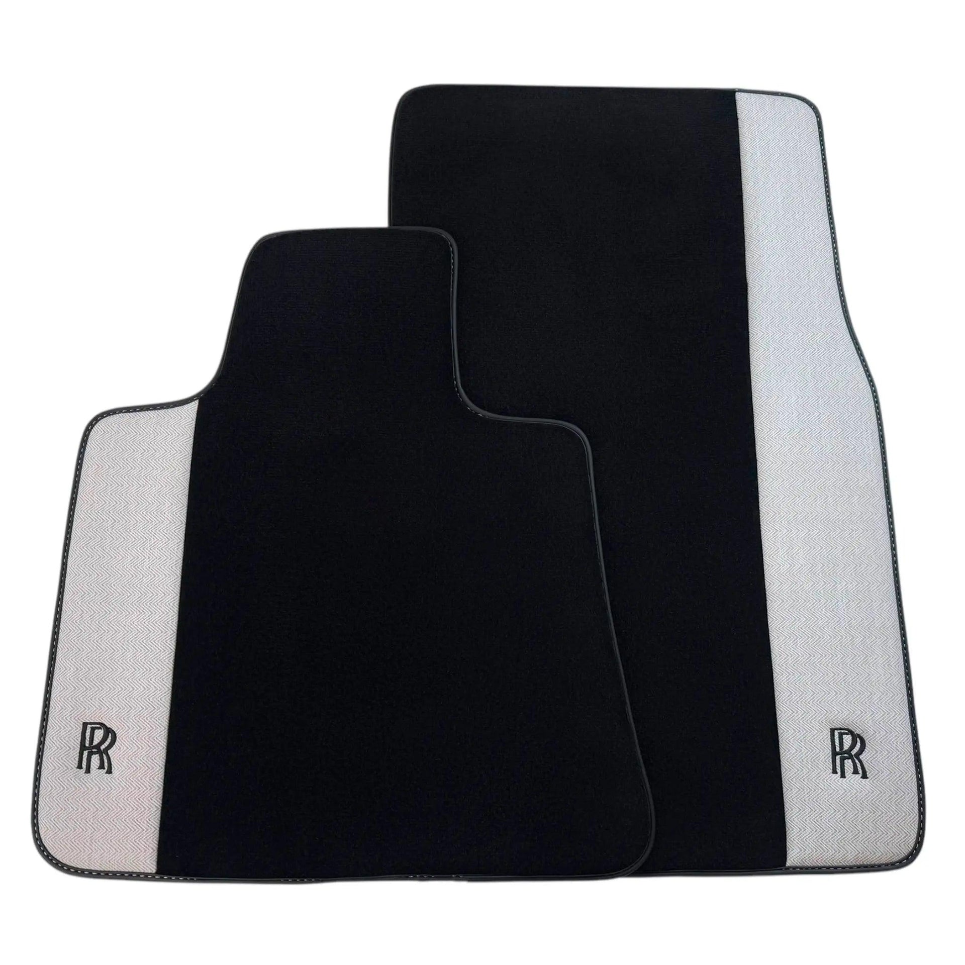 Black Floor Mats for Rolls Royce Phantom Sedan (2003-2016) with Gray Leather Borders