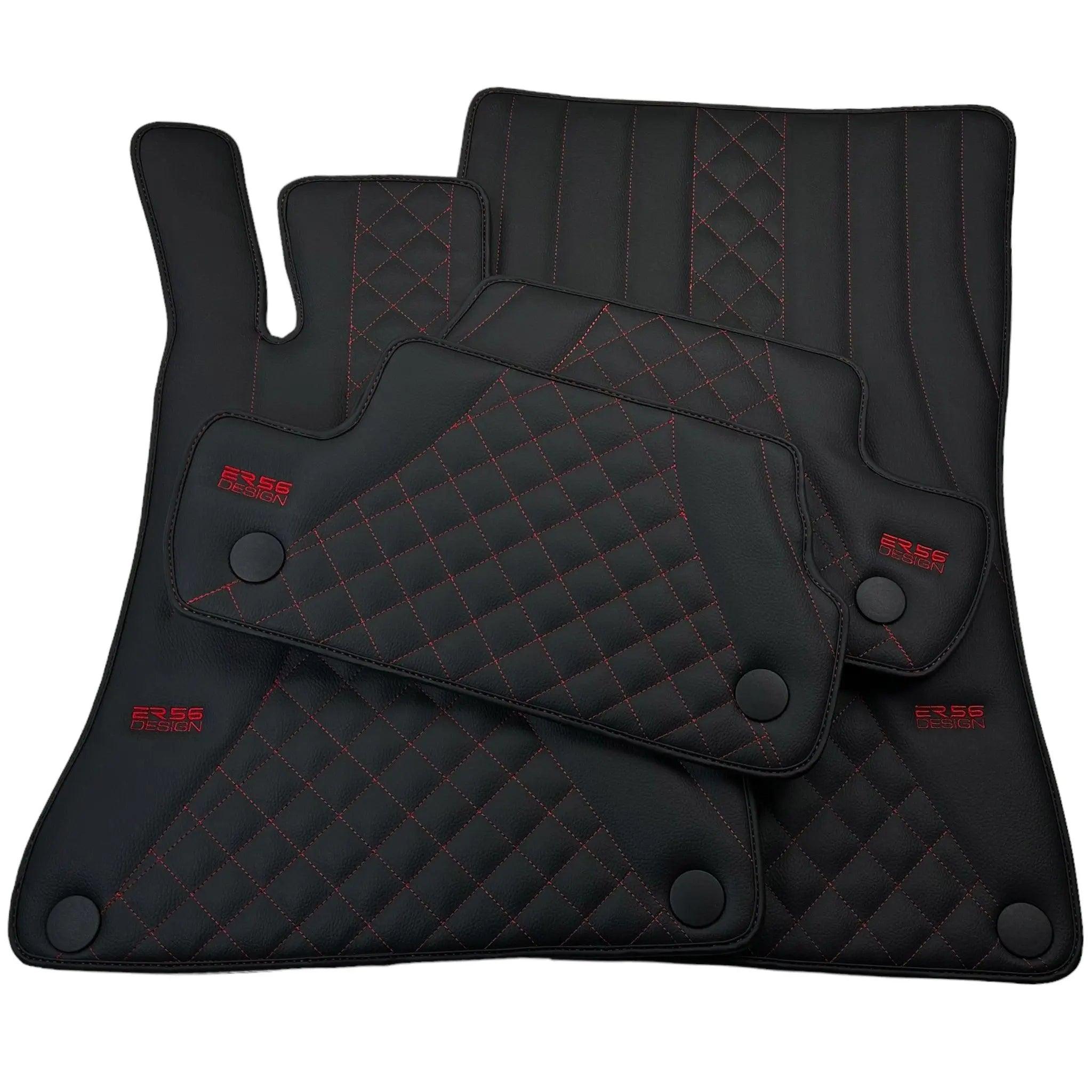 Black Leather Floor Mats For Mercedes Benz S-Class V223 (2021-2023) Hybrid | ER56 Design - AutoWin