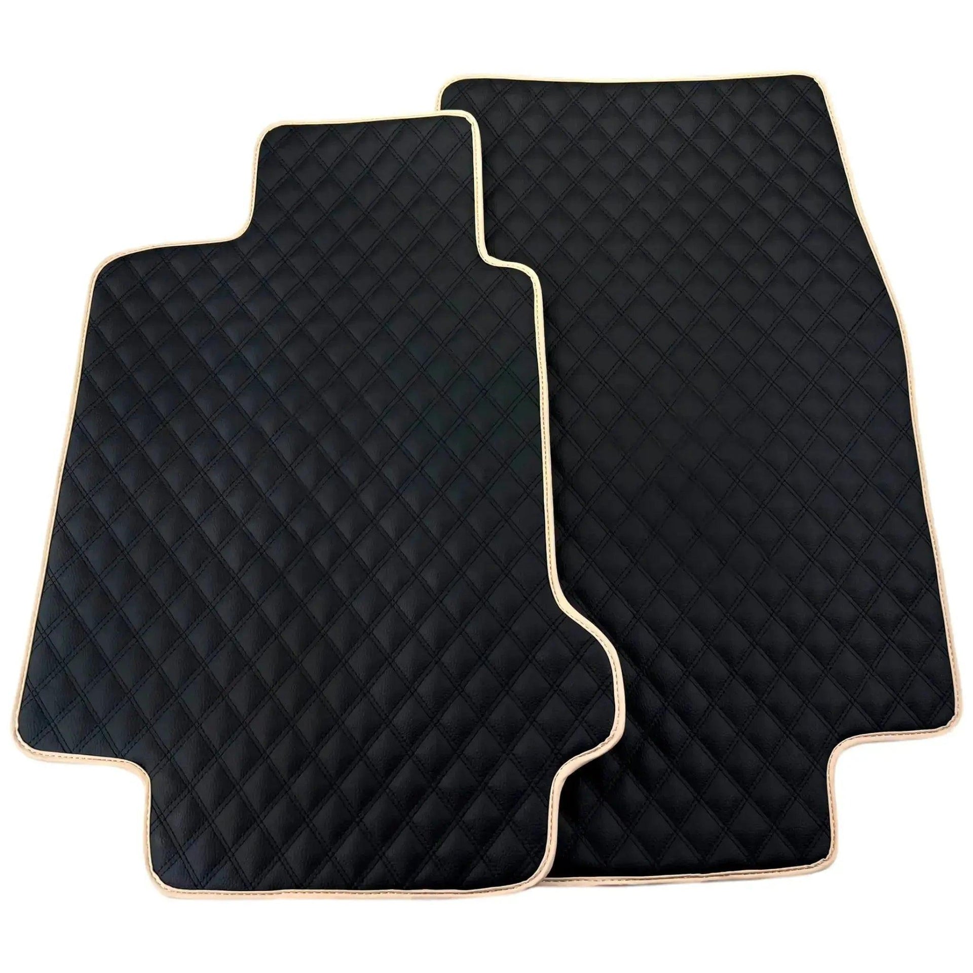 Black Stitched Leather Floor Mats for Maserati GranTurismo MC Stradale (2011-2015) | Beige Trim - AutoWin