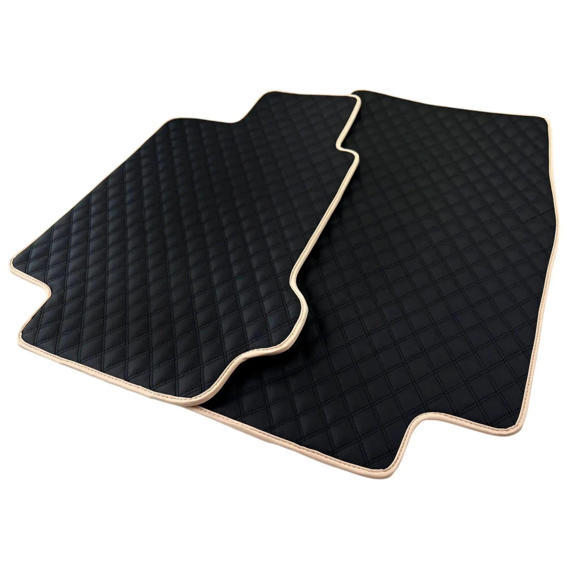 Black Stitched Leather Floor Mats for Maserati GranTurismo MC (2009-2010) | Beige Trim - AutoWin