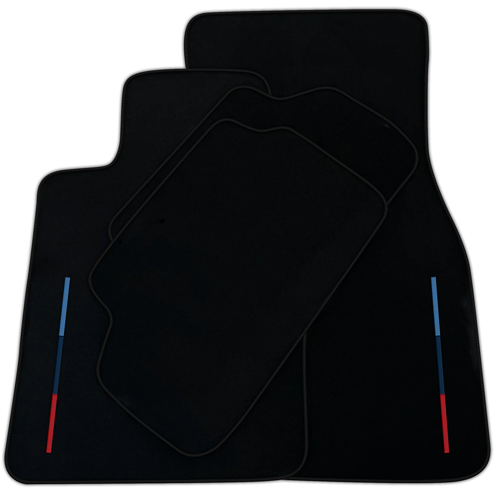 Black Floor Mats For BMW M3 4-door E90 With 3 Color Stripes Tailored Set Perfect Fit | Various Trim Color
