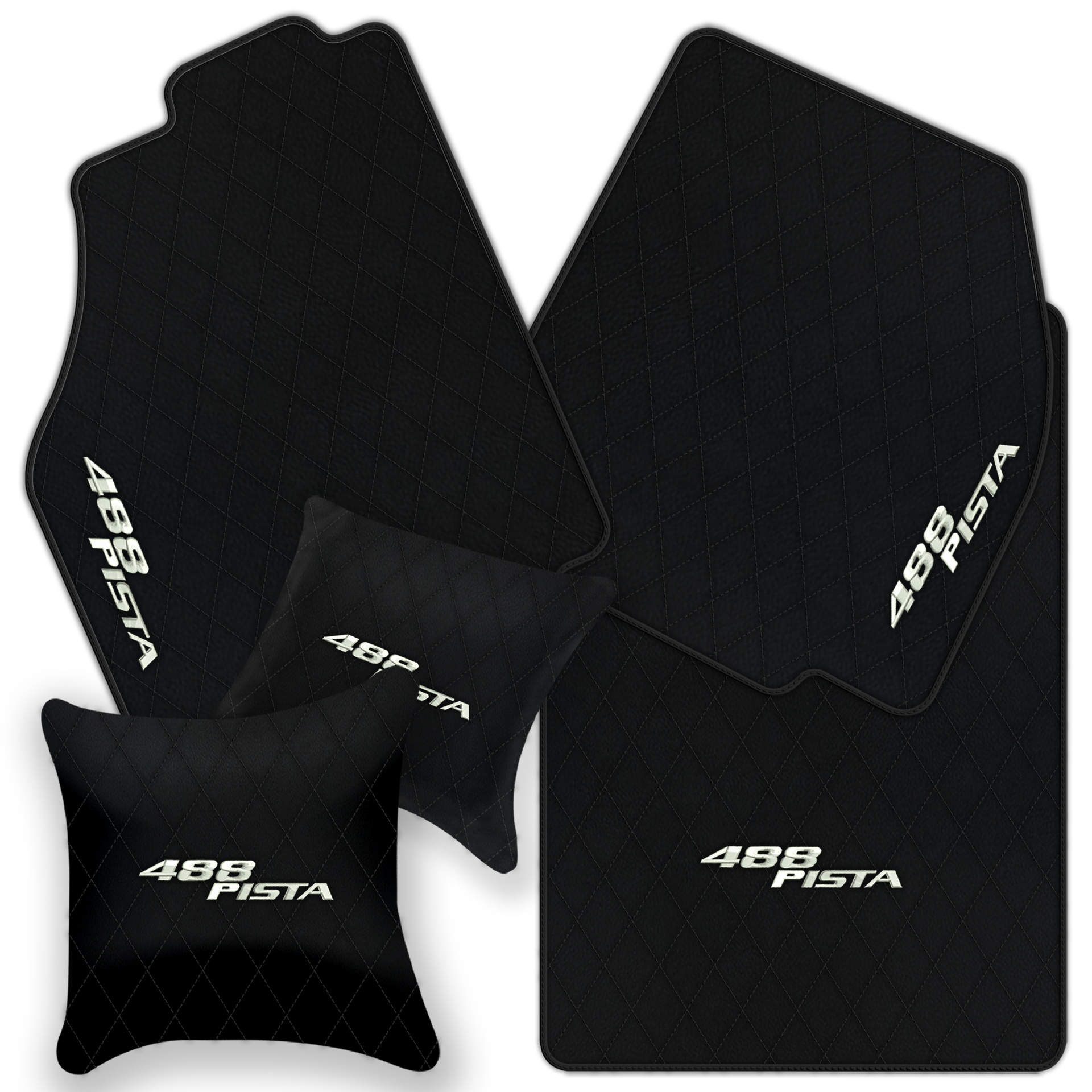 Luxury Black Leather Floor Mats for Ferrari 488 GTB (2016-2022)
