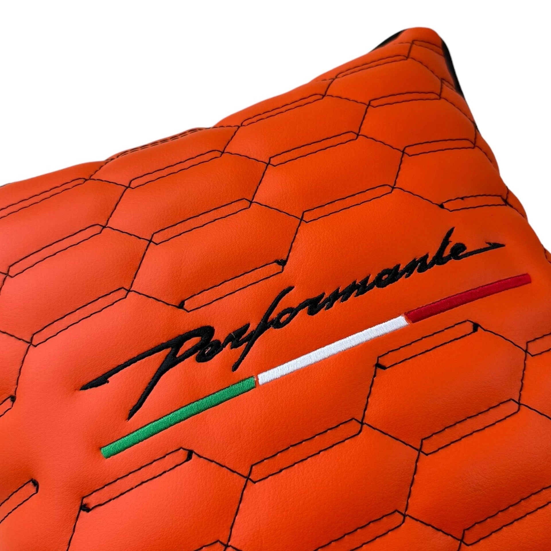 Orange Leather Pillows Performante Set of 2 with Black Sewing - AutoWin