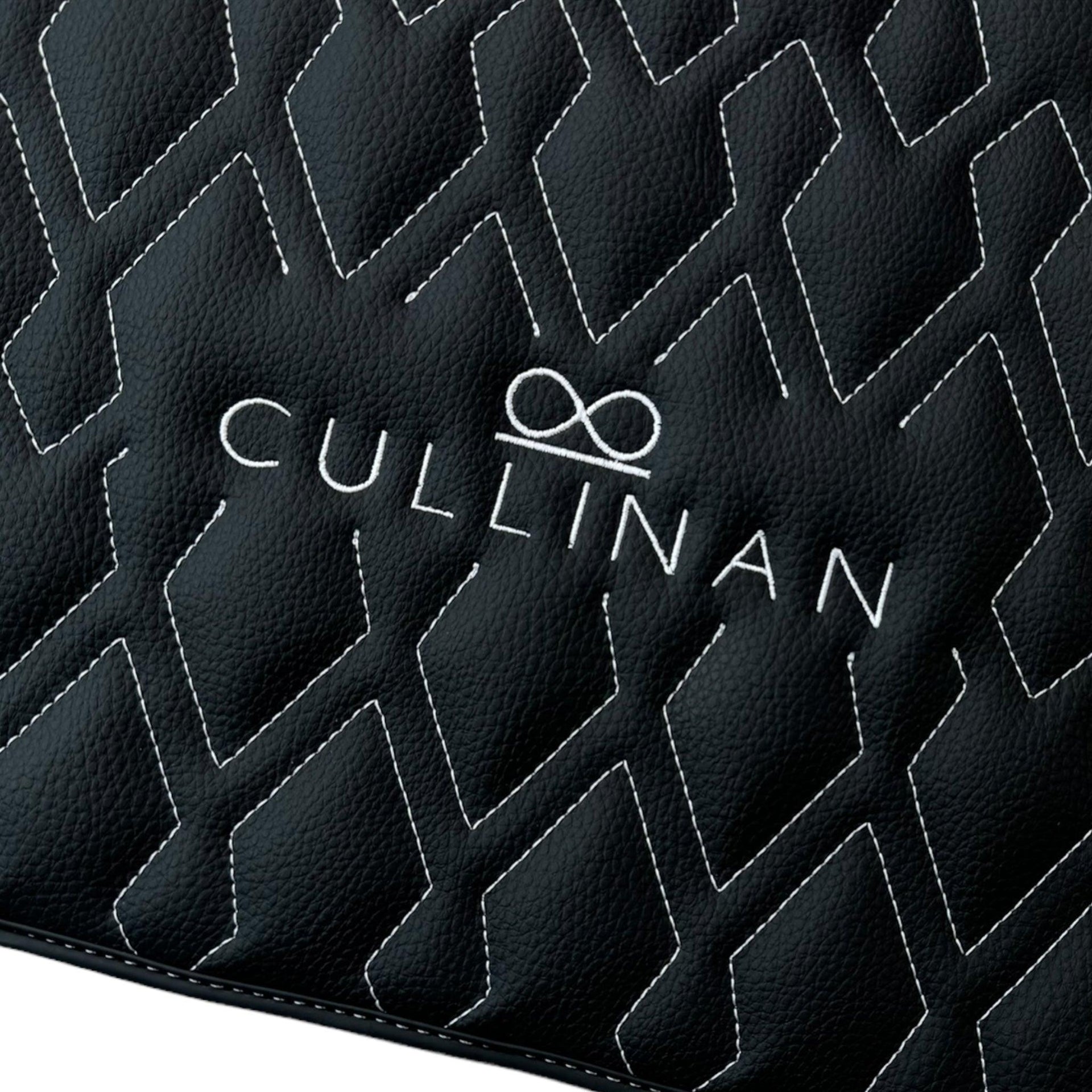 Black Leather Floor Mats for Rolls Royce Cullinan (2018-2023) with White Stitching - AutoWin