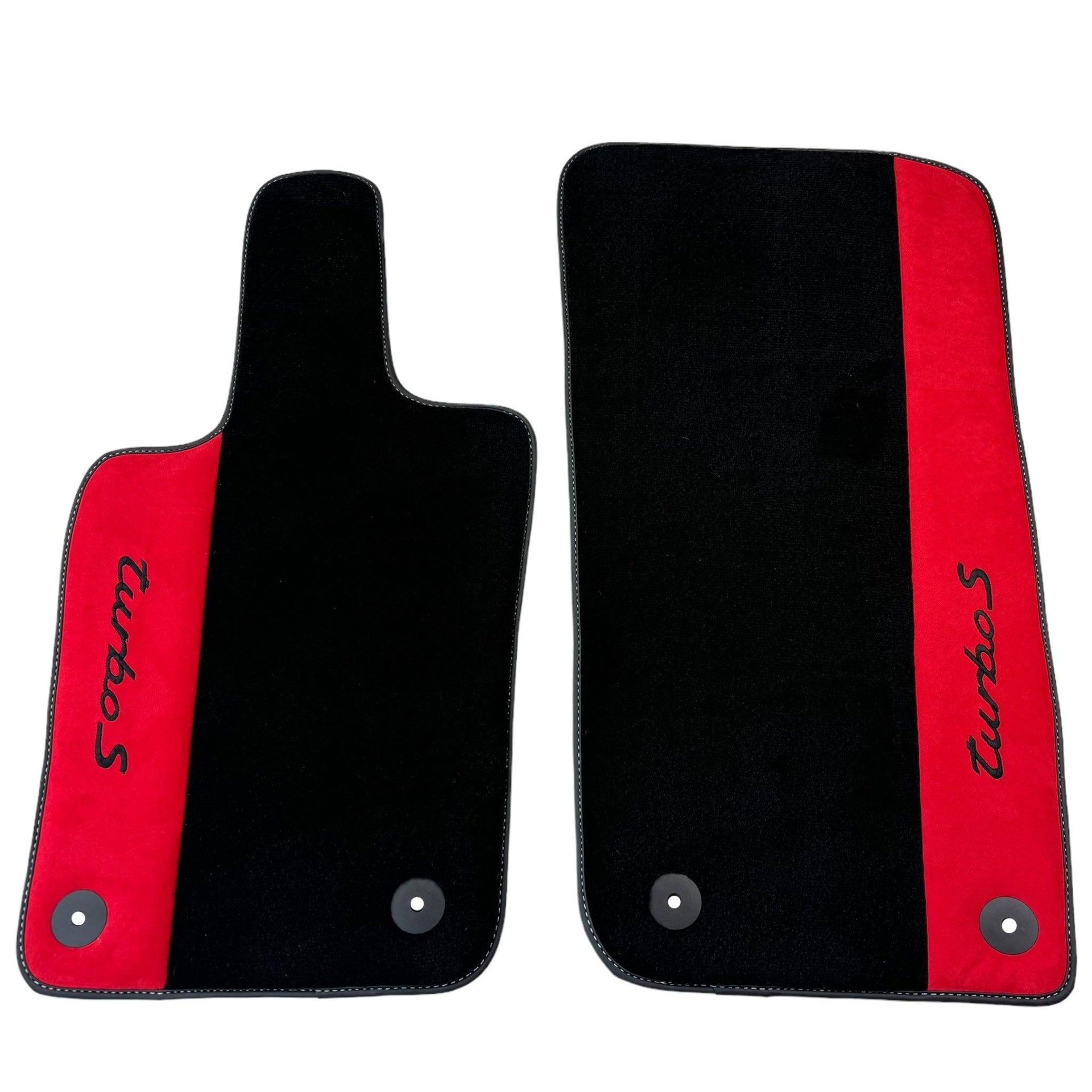 Black Floor Mats for Porsche Taycan (2019-2023) with Red Alcantara Leather - AutoWin