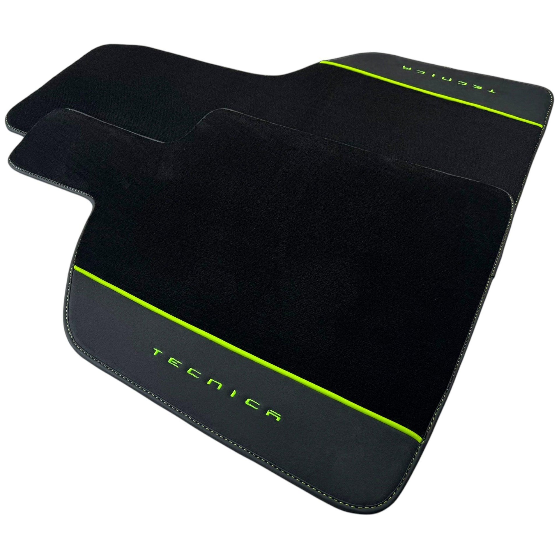 Black Floor Mats for Lamborghini Huracan Tecnica with Alcantara Leather | Green Edition - AutoWin