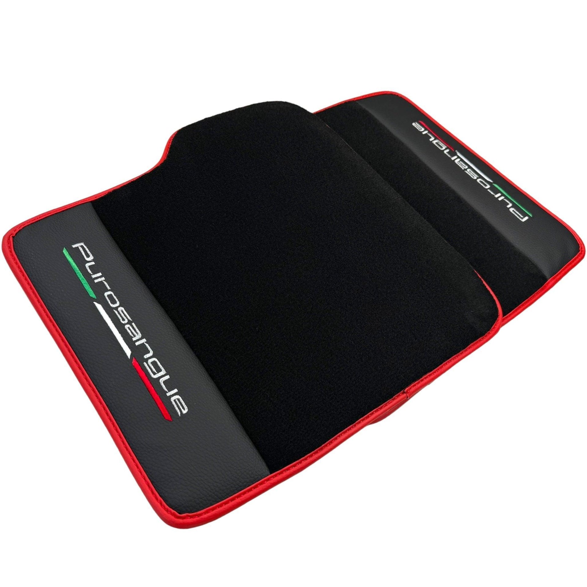 Black Floor Mats for Ferrari Purosangue with Leather and Red Trim | Italian Edition - AutoWin