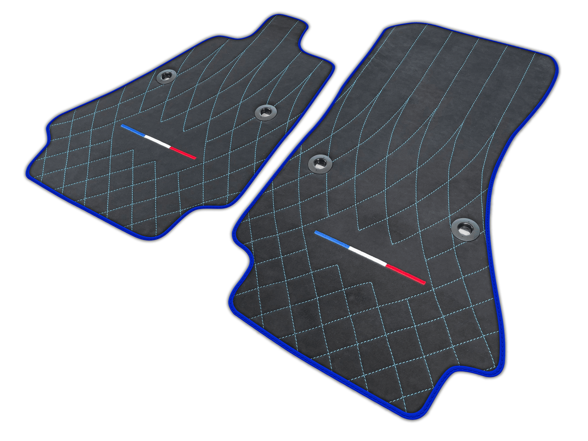 Alcantara Leather Black Floor Mats for Bugatti Chiron with FR Flag | Various Trim Colors