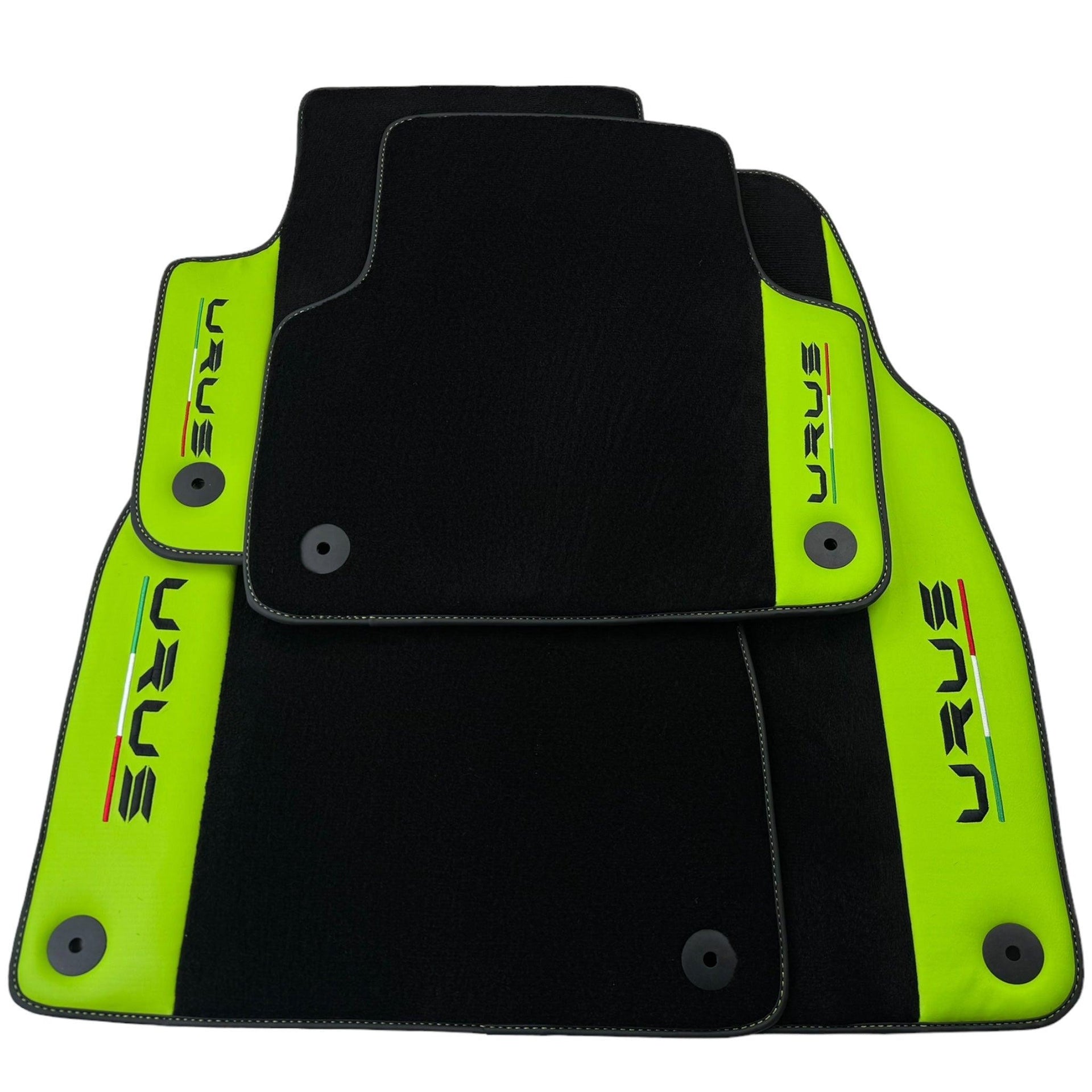 Black Floor Mats for Lamborghini Urus with Green Leather | Black Logo - AutoWin