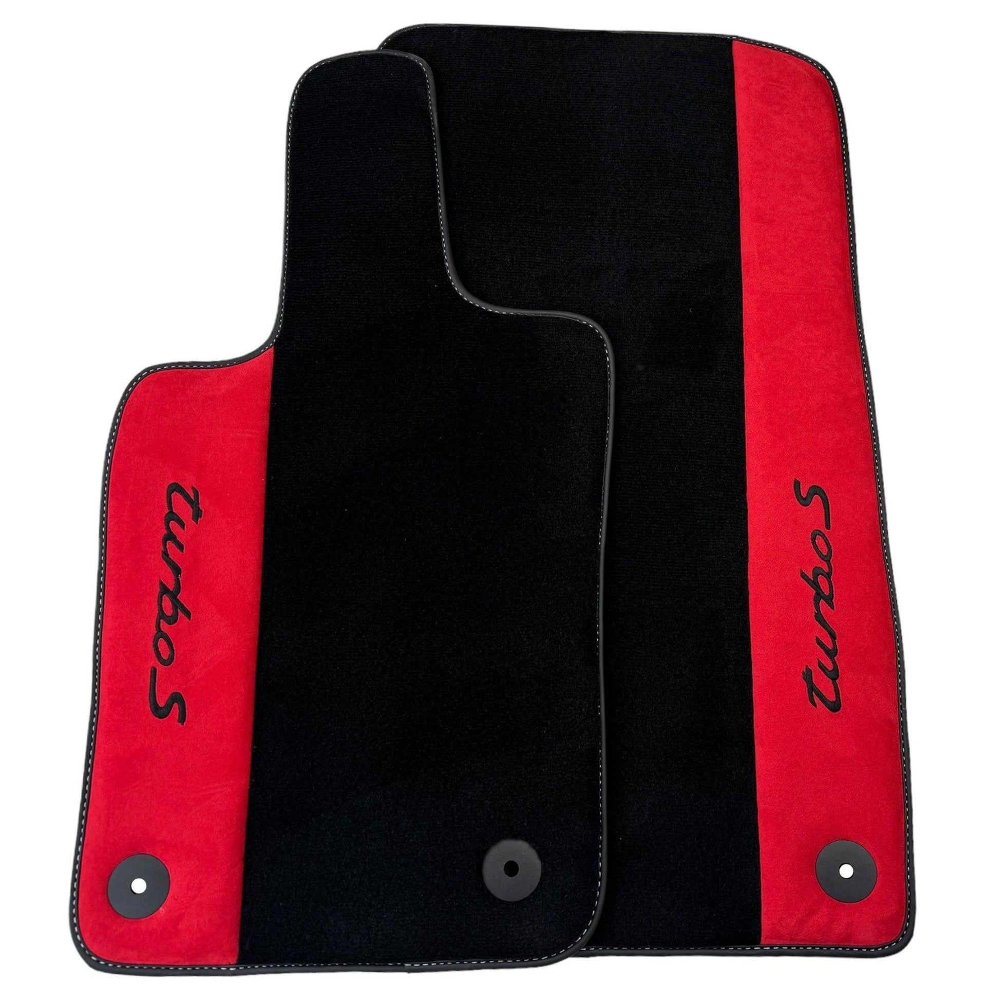 Black Floor Mats for Porsche Cayenne (2003-2010) with Red Alcantara Leather - AutoWin