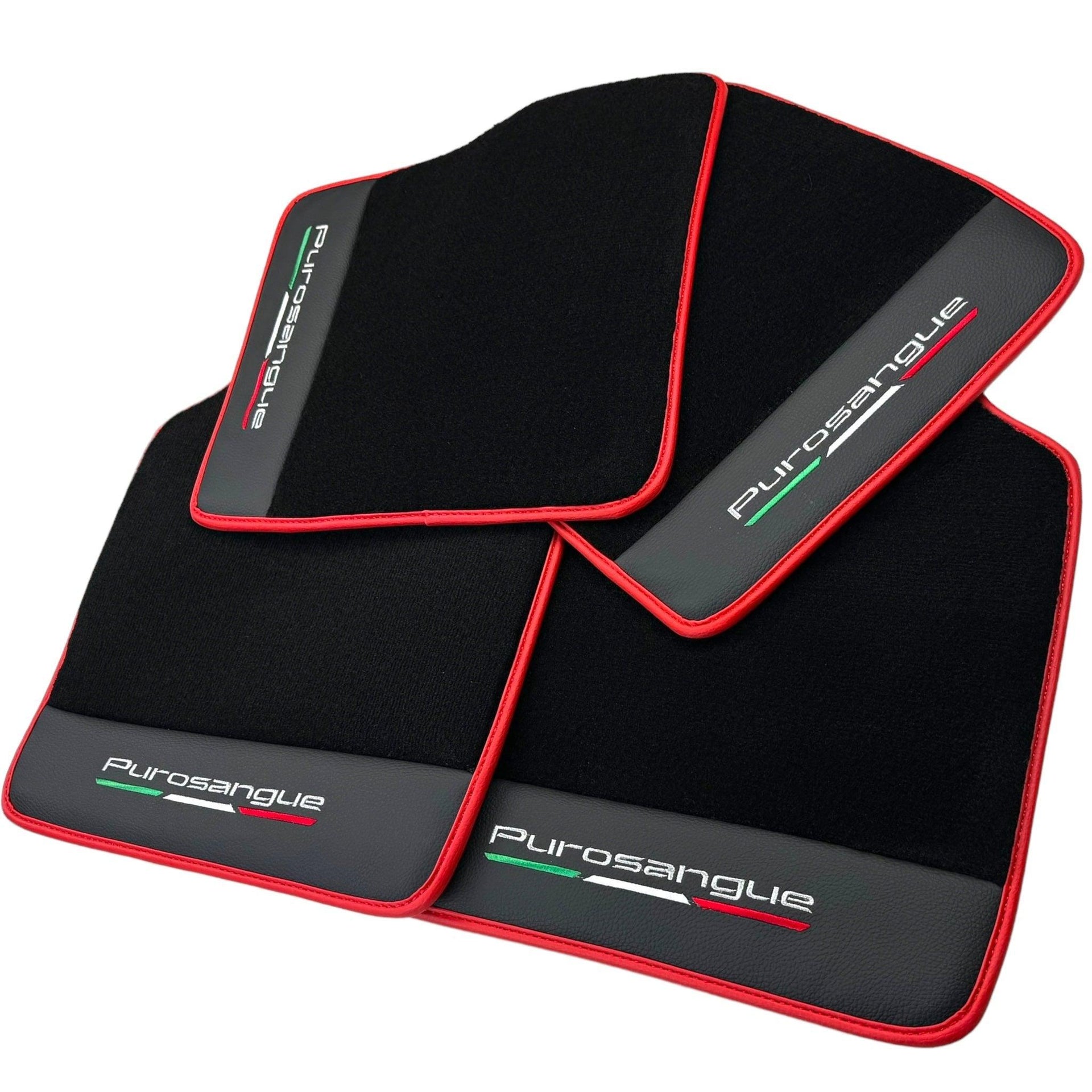Black Floor Mats for Ferrari Purosangue with Leather and Red Trim | Italian Edition - AutoWin