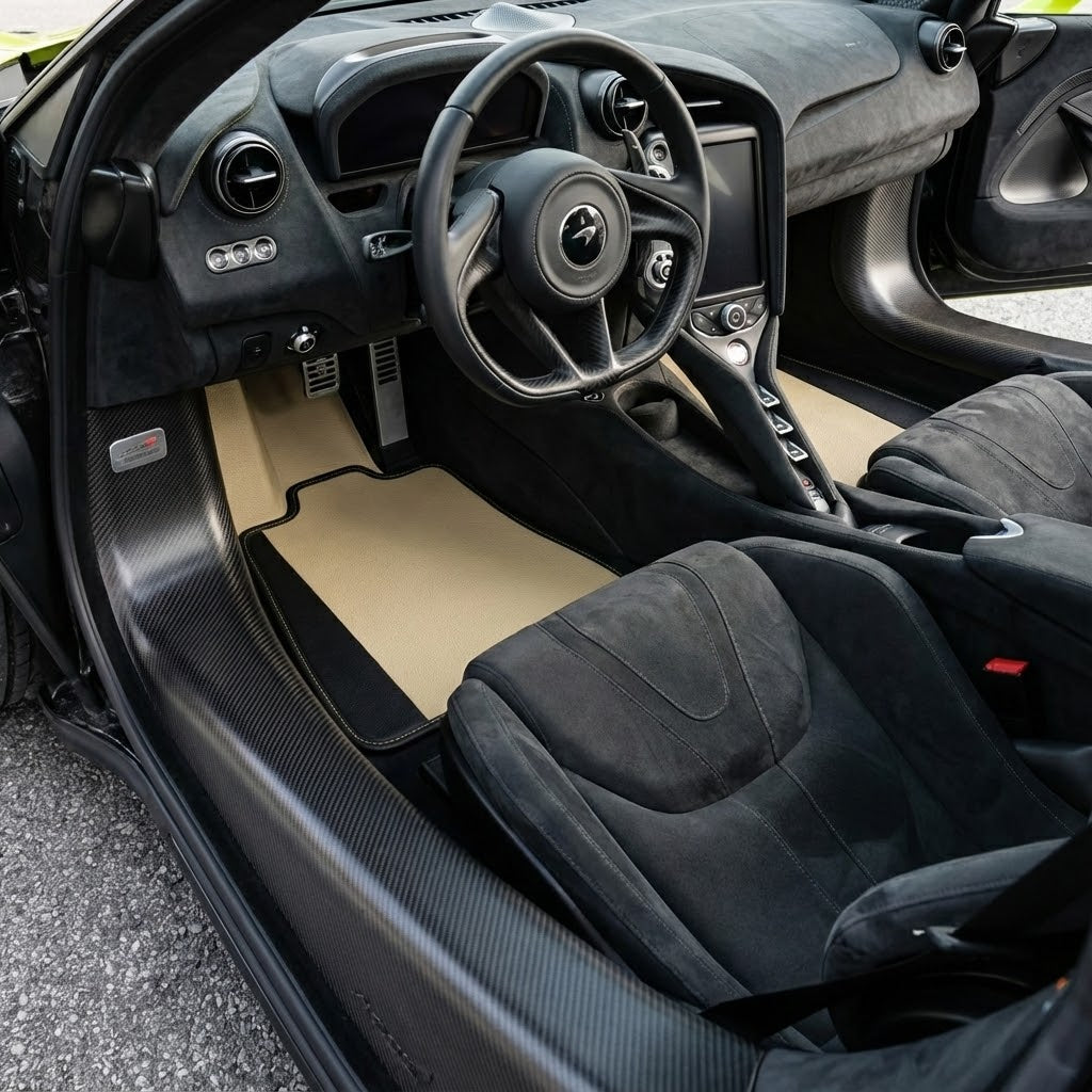 Customizable Leather Floor Mats with Hexagon Hex Pattern for McLaren 750S (2023-2025) - AutoWin