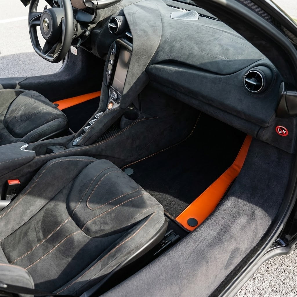 Black Floor Mats for McLaren 750S (2023-2025) with Green Leather - AutoWin