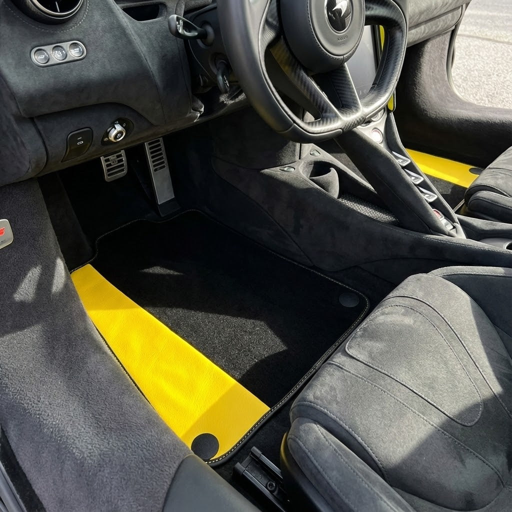 Black Floor Mats for McLaren 750S (2023-2025) with Green Leather - AutoWin