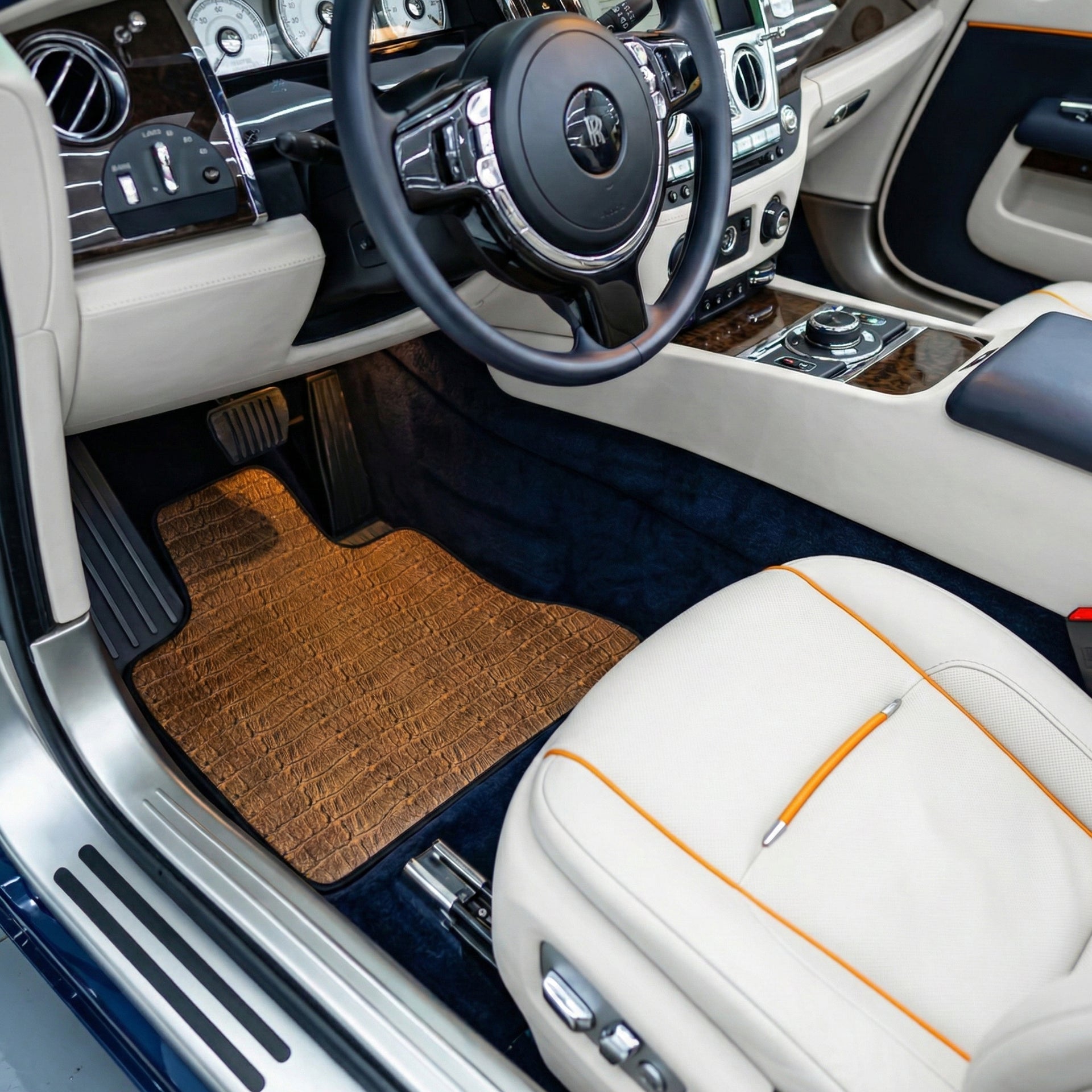 Customizable Leather Floor Mats with Hex Pattern for Rolls Royce Dawn (2016-2023) - AutoWin