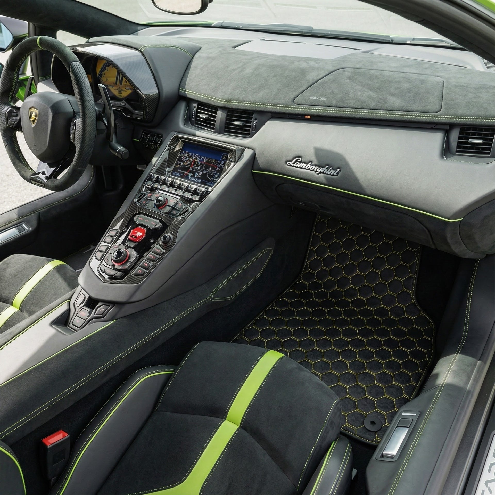 Customizable Leather Floor Mats with Divario Pattern for Lamborghini Aventador (2012-2022) - AutoWin