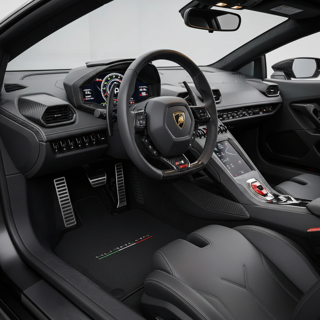 Floor Mats for Lamborghini Huracan Perfomante Alcantara Leather - AutoWin.EU