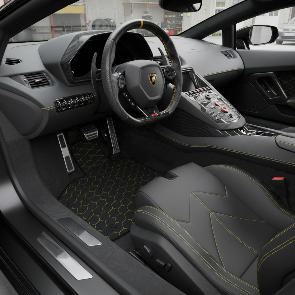 Customizable Leather Floor Mats with Divario Pattern for Lamborghini Aventador (2012-2022) - AutoWin