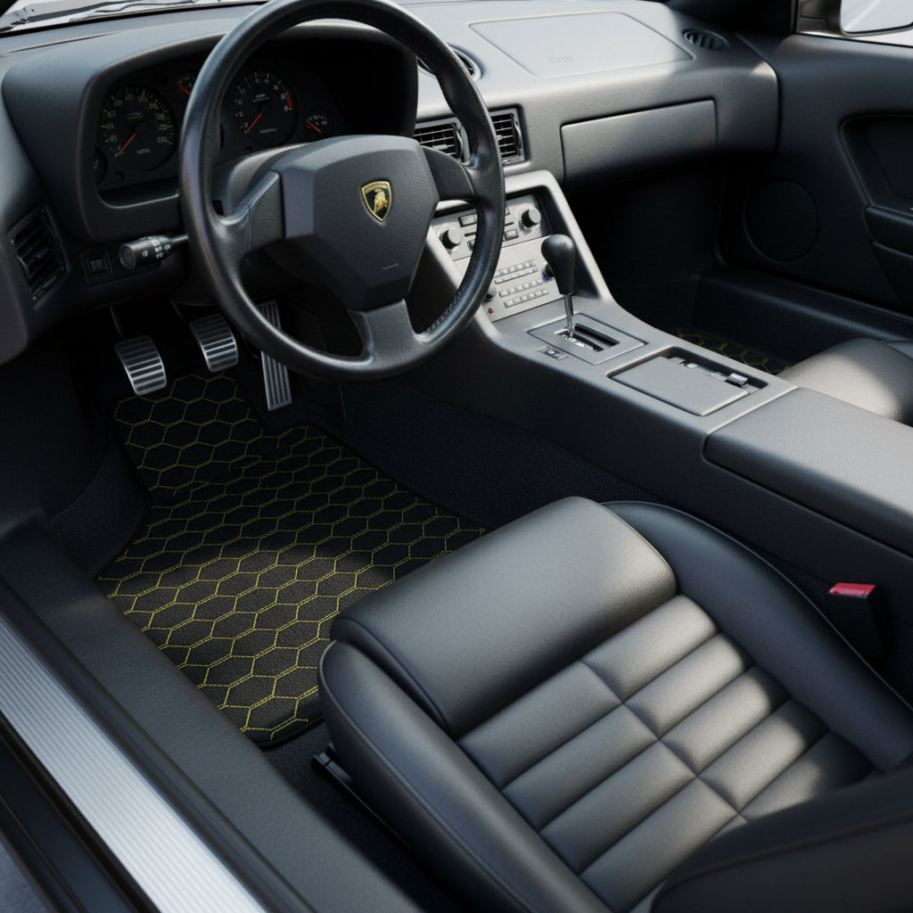 Customizable Leather Floor Mats with Square Pattern for Lamborghini Diablo (1990-2001) - AutoWin