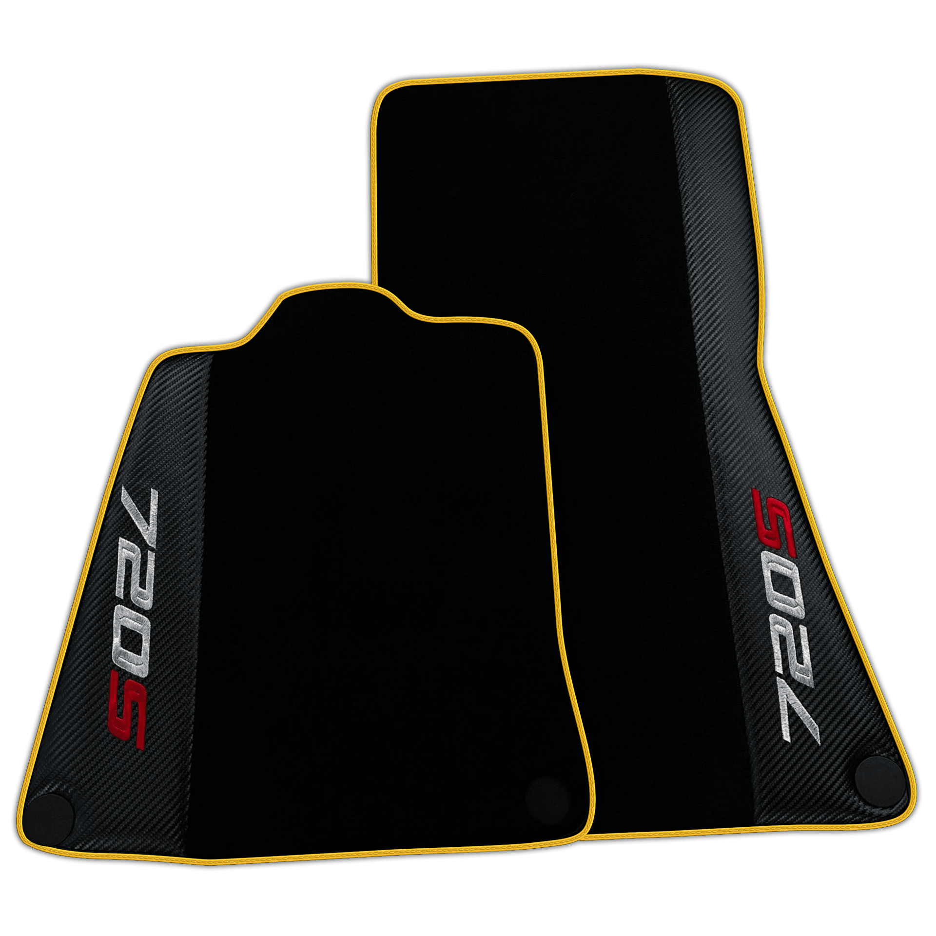 Black Floor Mats for McLaren 720S with Carbon Fiber | Various Trim Colors