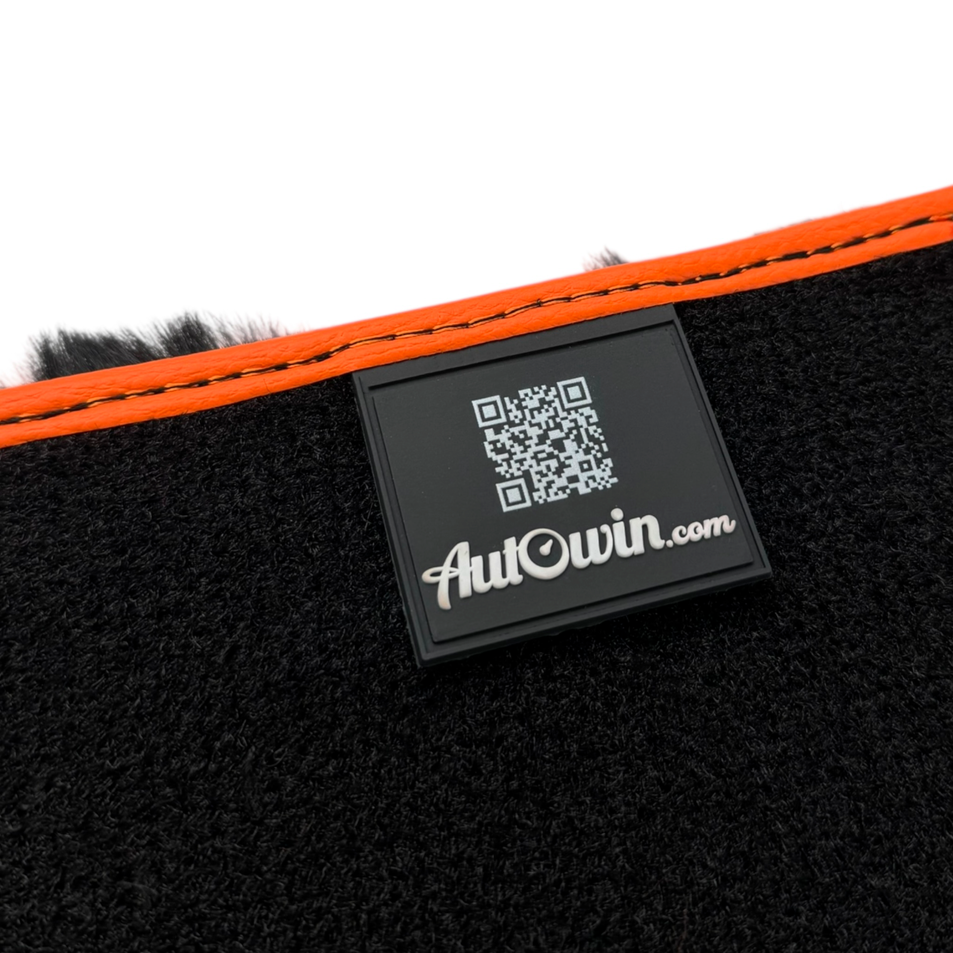 Black Sheepskin Floor Mats for Rolls-Royce Spectre (2023-2024) Orange Leather Trim