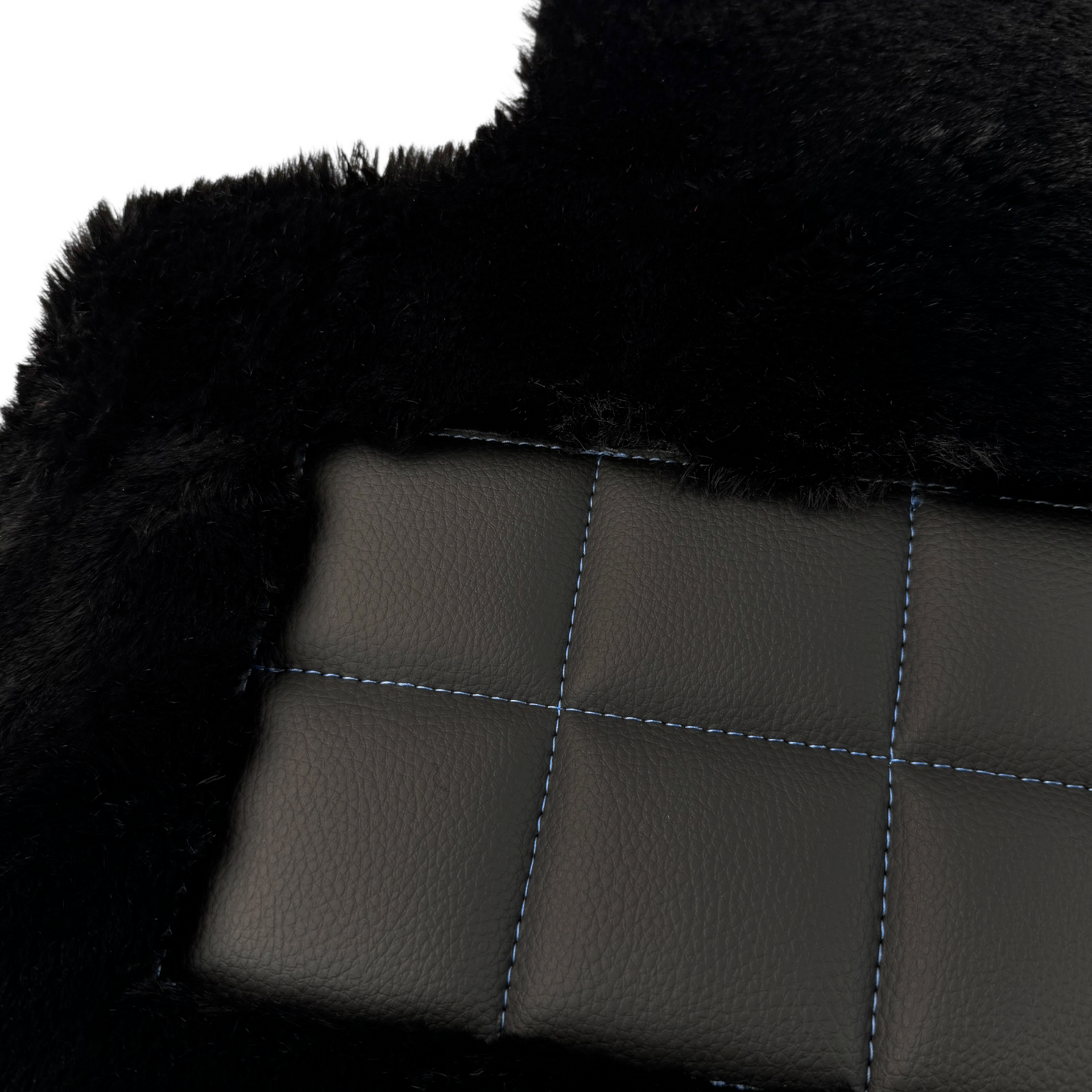 Set of Black Sheepskin Floor Mats & Pillows for Rolls Royce Cullinan (2018-2025) with Black Leather | Blue RR Logo