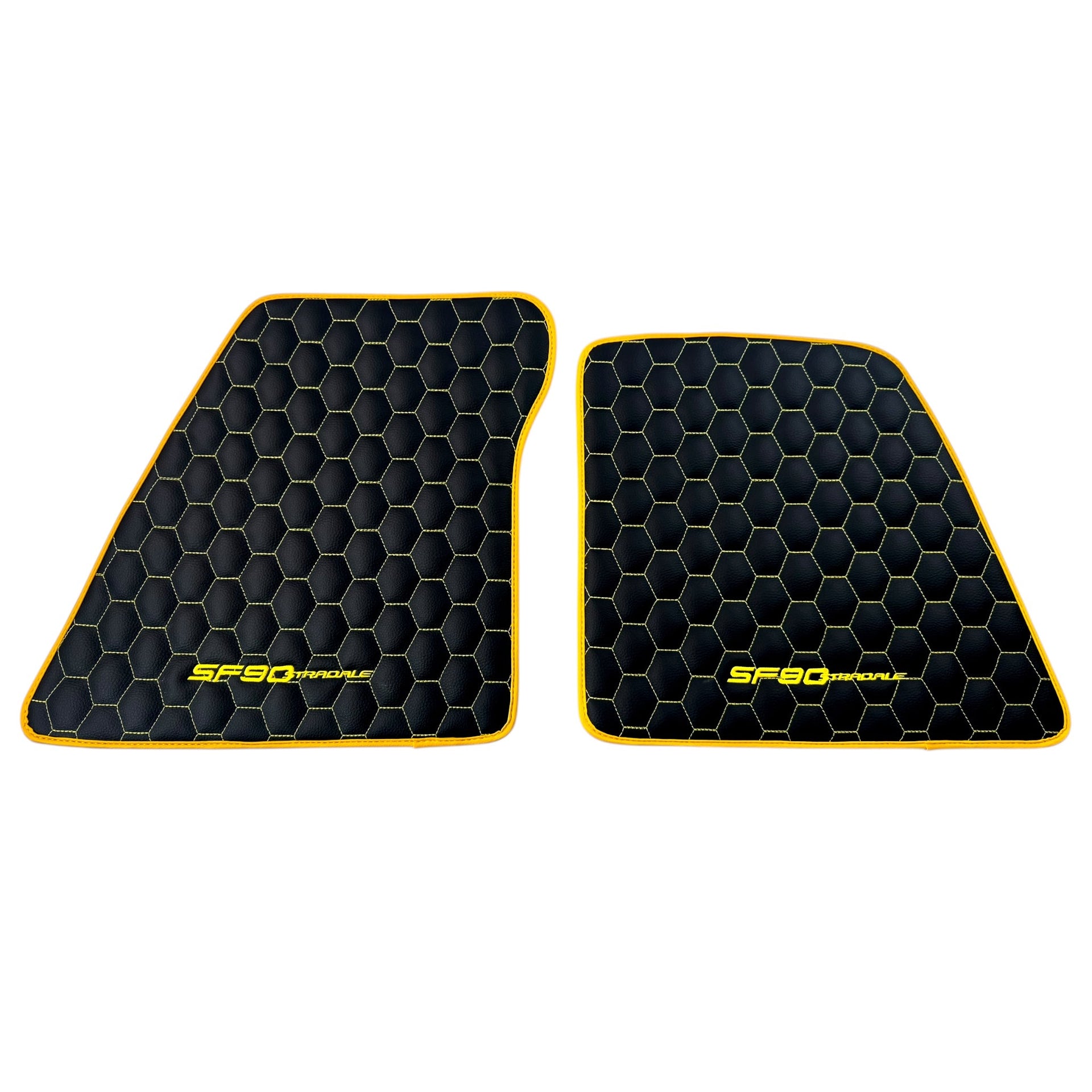 Black Leather Floor Mats for Ferrari SF90 Stradale (2019-2024) with Symmetrical Hex Pattern