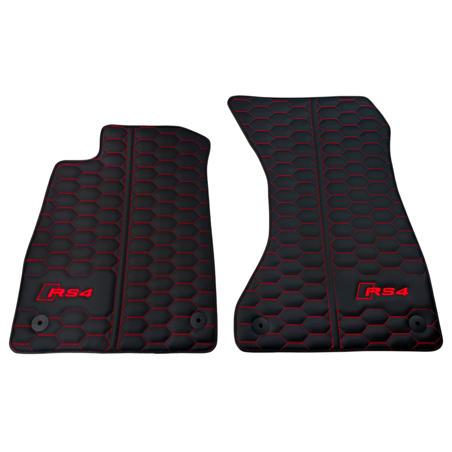 Black Leather Floor Mats for Audi RS 4 B9 Avant (2017-2024) Red Stitching