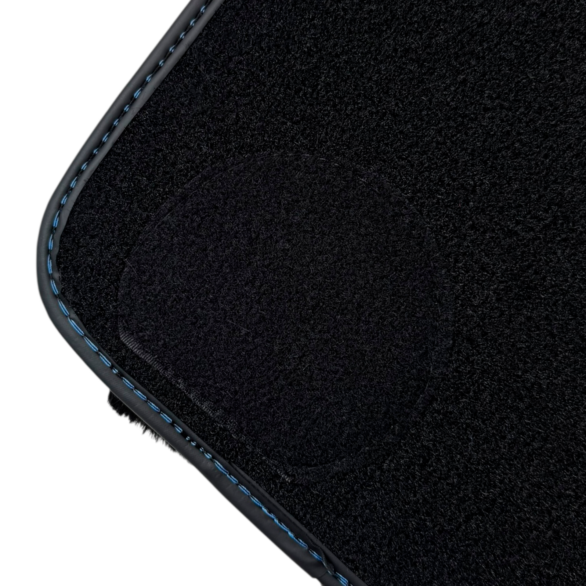 Set of Black Sheepskin Floor Mats & Pillows for Rolls Royce Cullinan (2018-2025) with Black Leather | Blue RR Logo