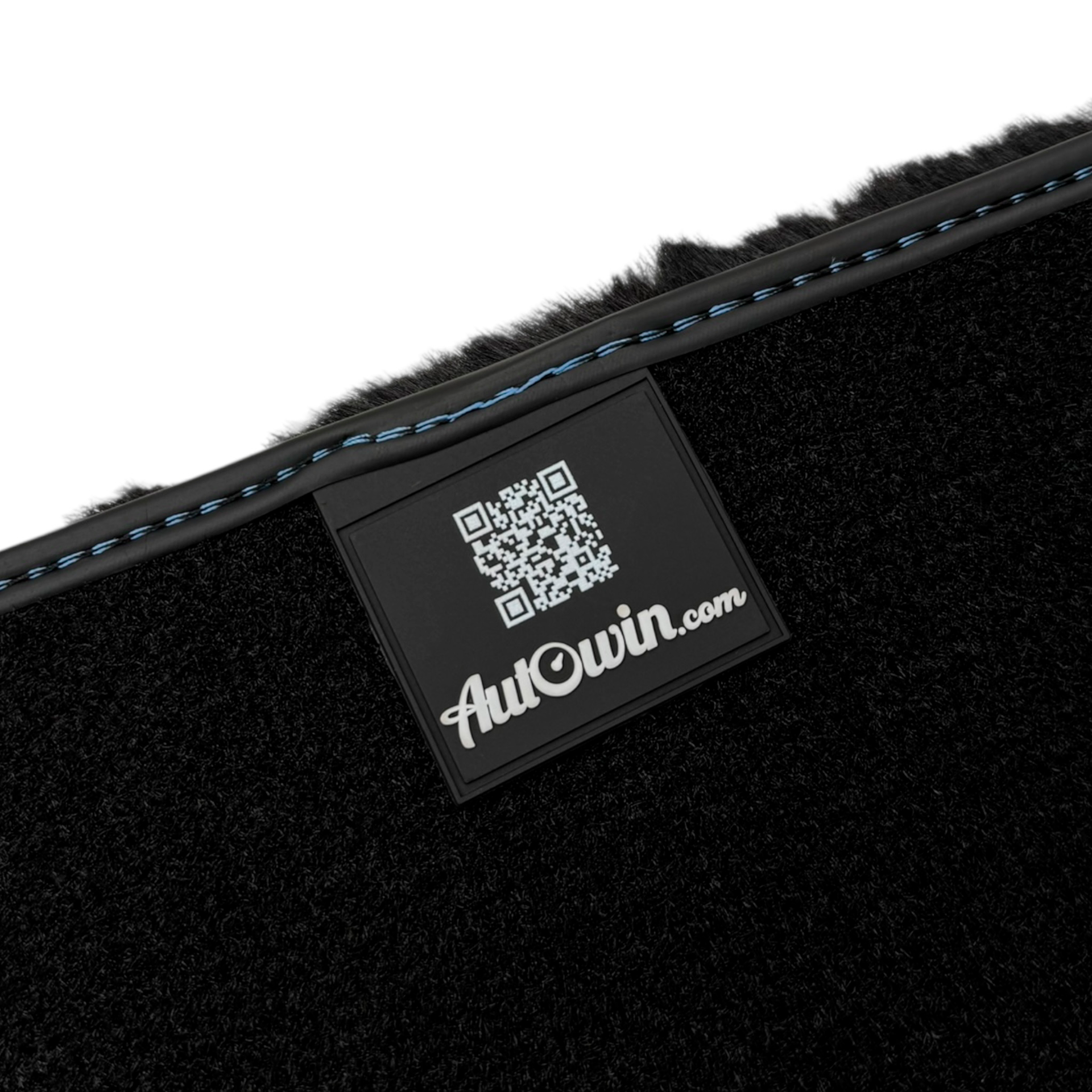 Set of Black Sheepskin Floor Mats & Pillows for Rolls Royce Cullinan (2018-2025) with Black Leather | Blue RR Logo