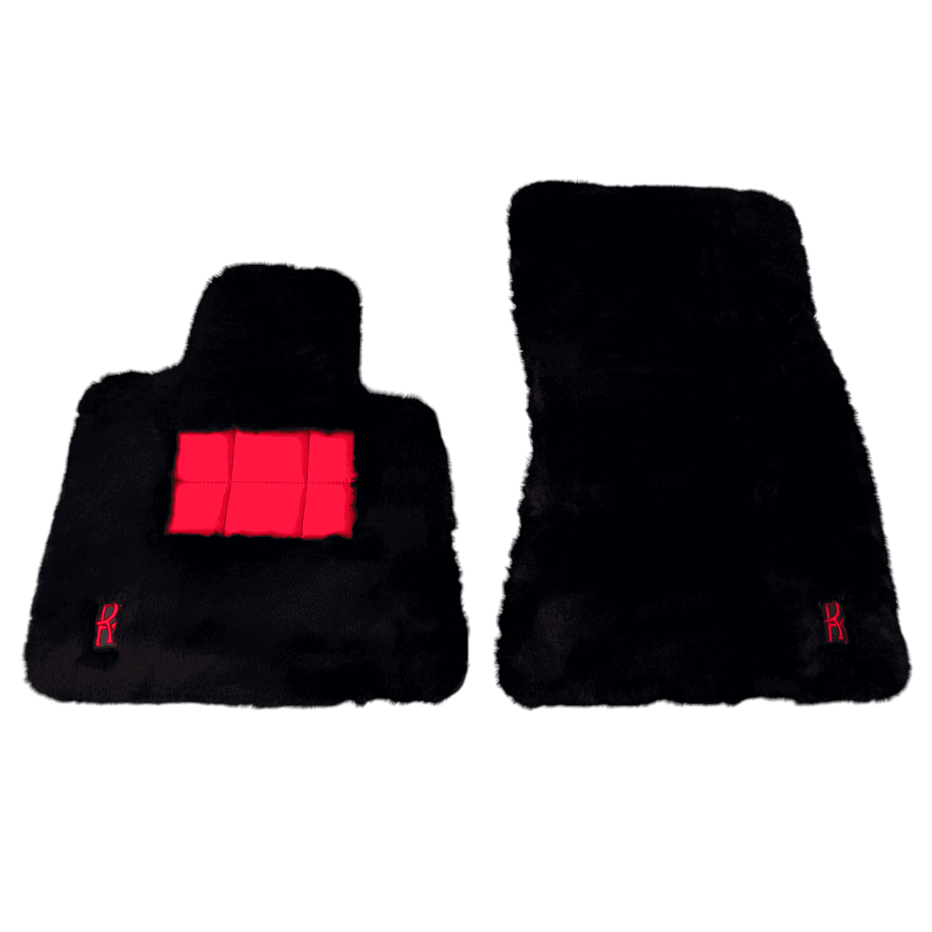 Black Sheepskin Floor Mats for Rolls Royce Ghost Series II (2021-2024) with Red Leather